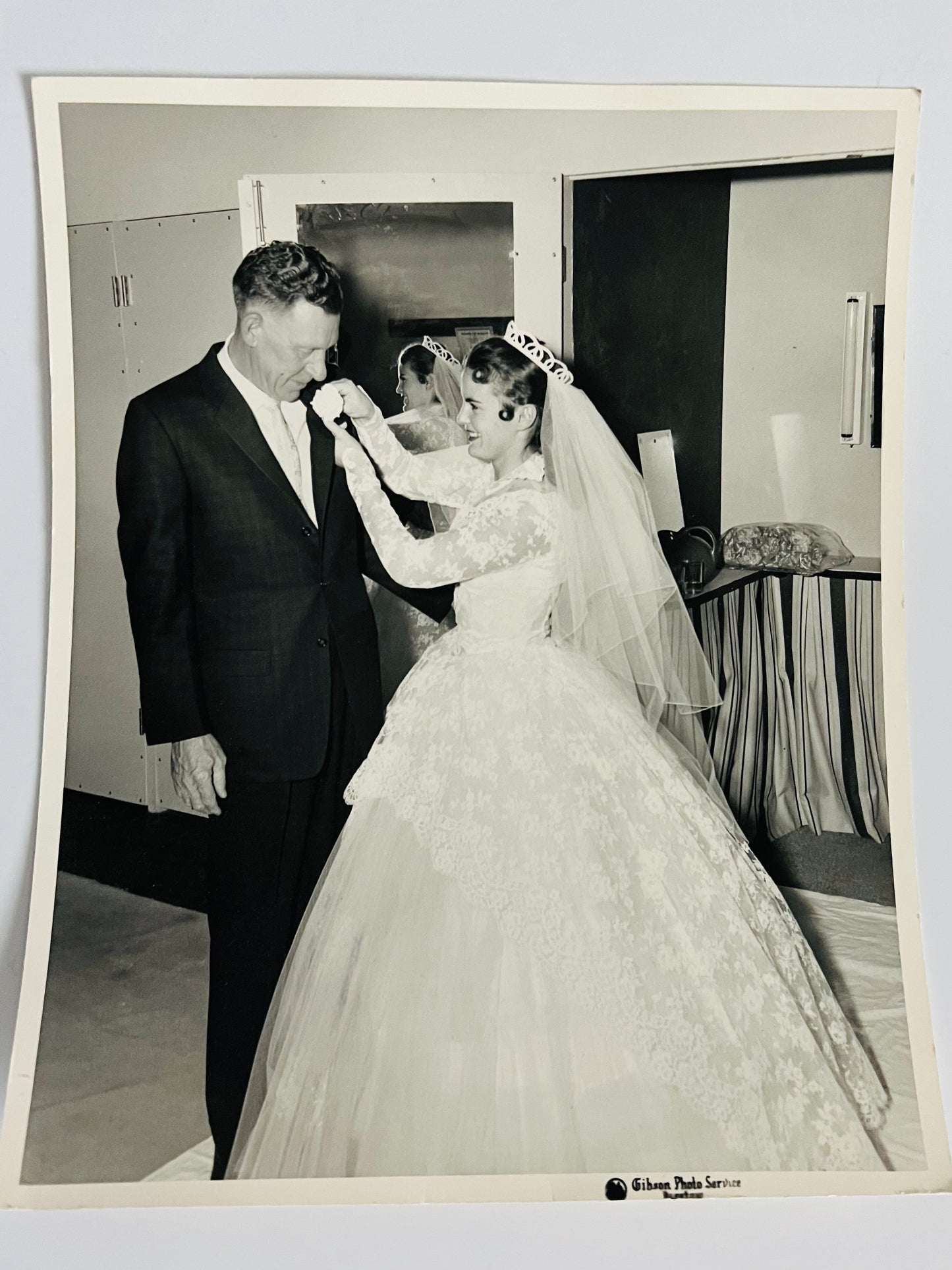Vintage Bride With Father 1956 Wedding Photo