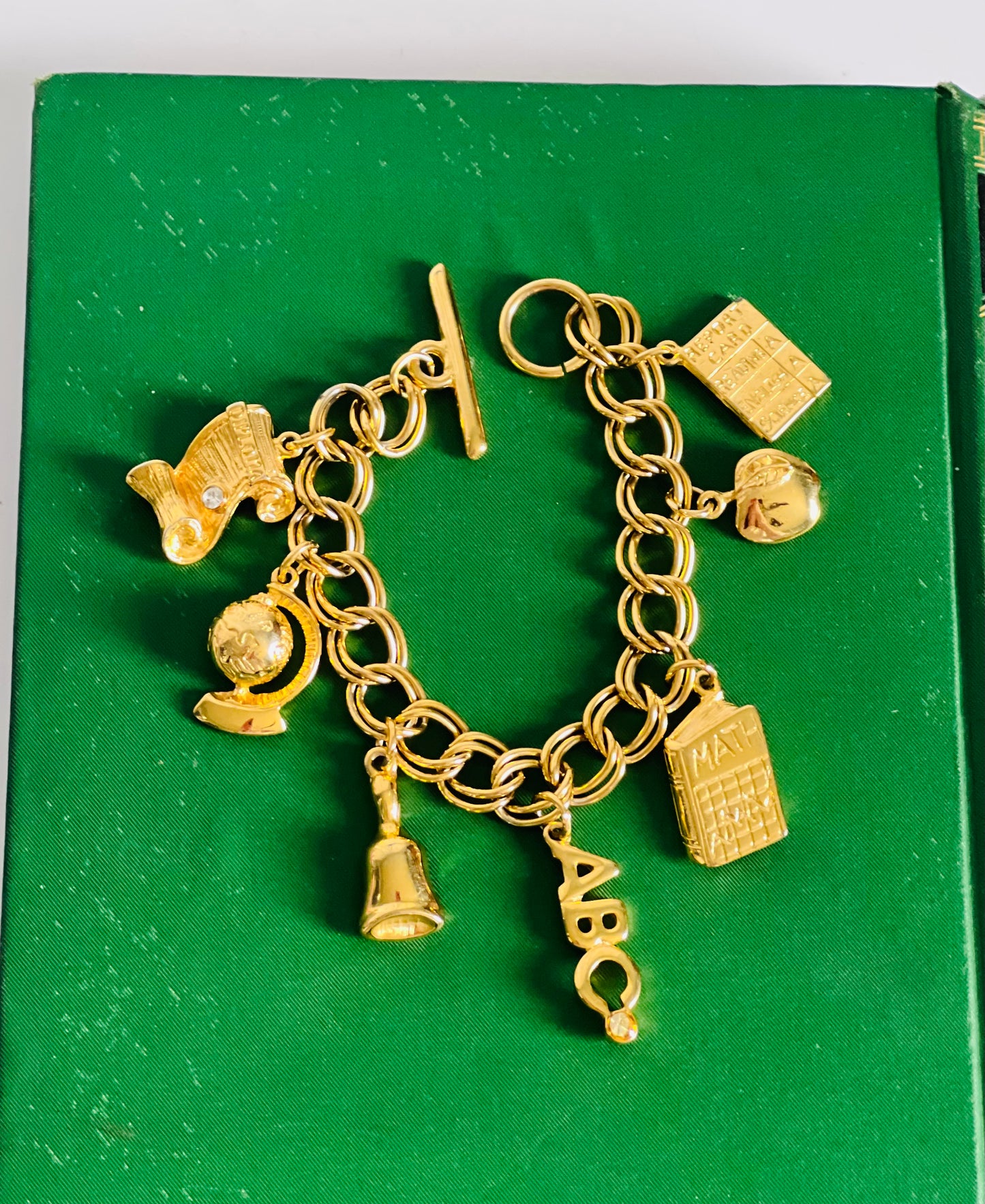 Vintage School Teacher Gold Charm Toggle Bracelet