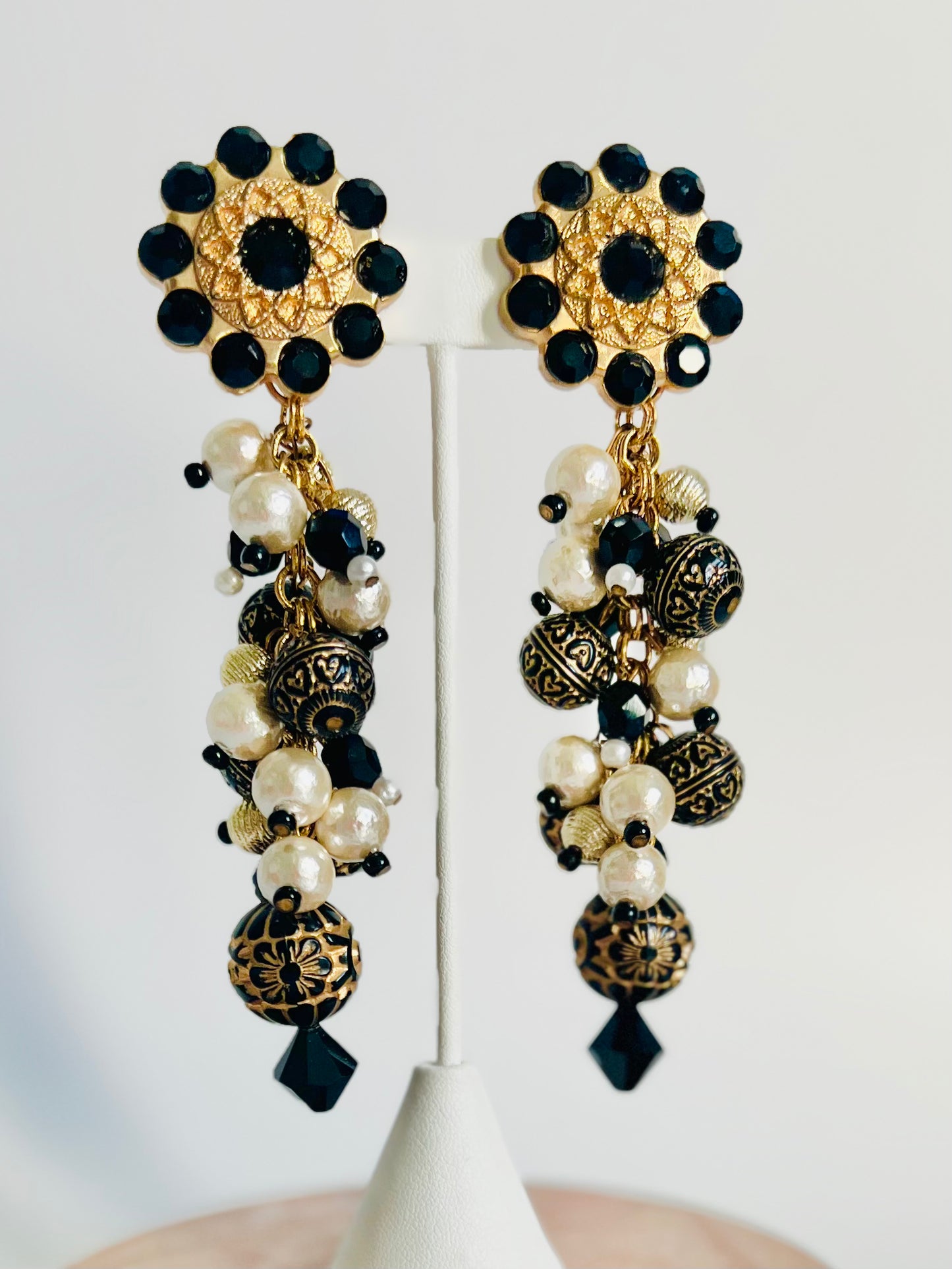 Vintage Massive Gold and Black Statement Clip Earrings