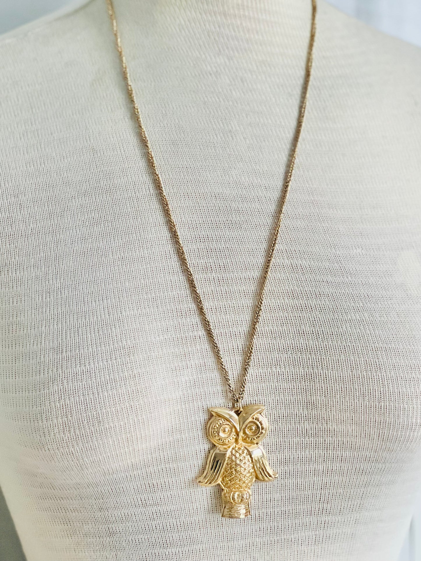 Vintage Bergere Whistling Owl Gold Pendant Necklace