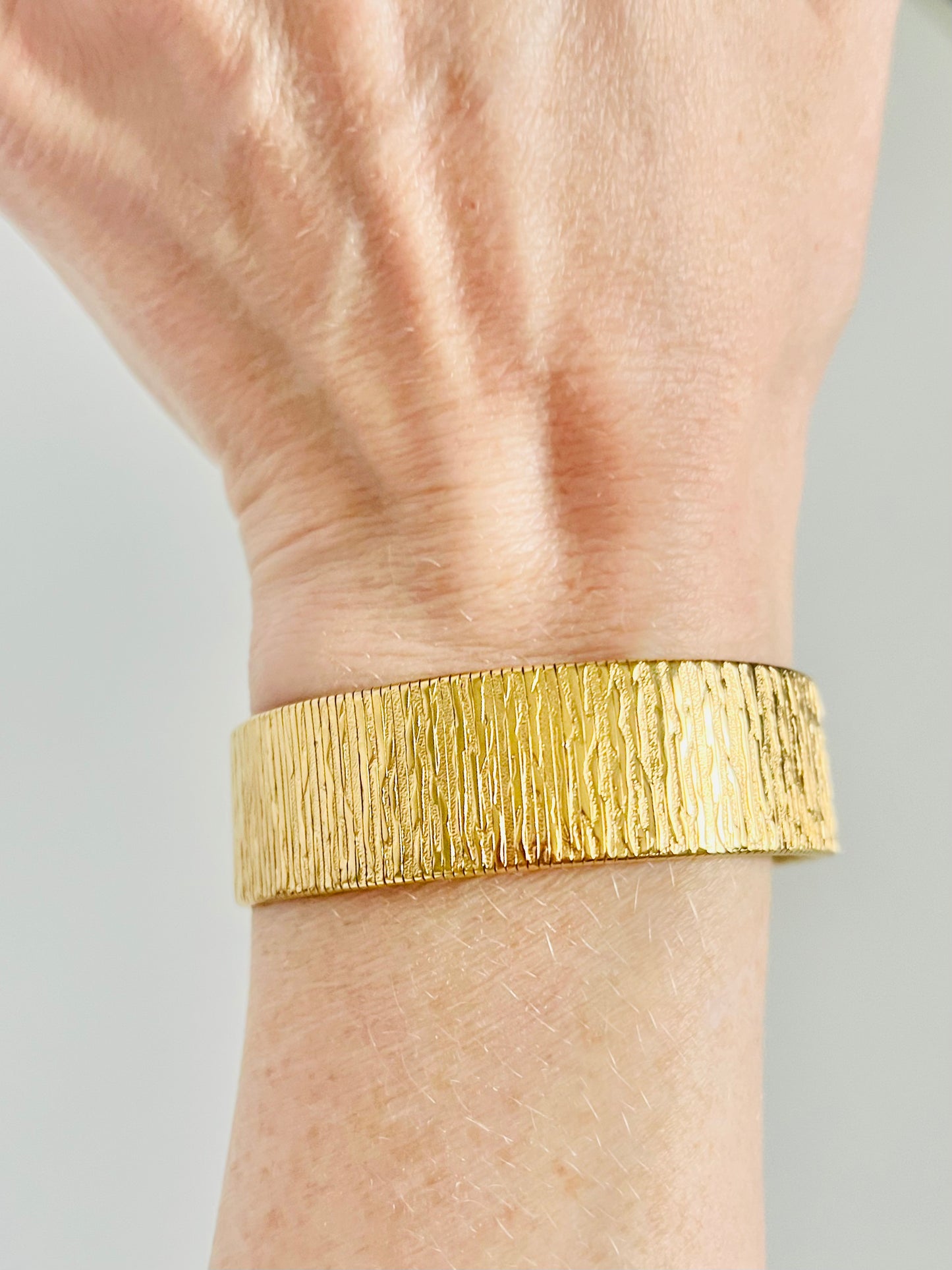 Vintage Monet Goldplated Wide Flat Textured Bracelet