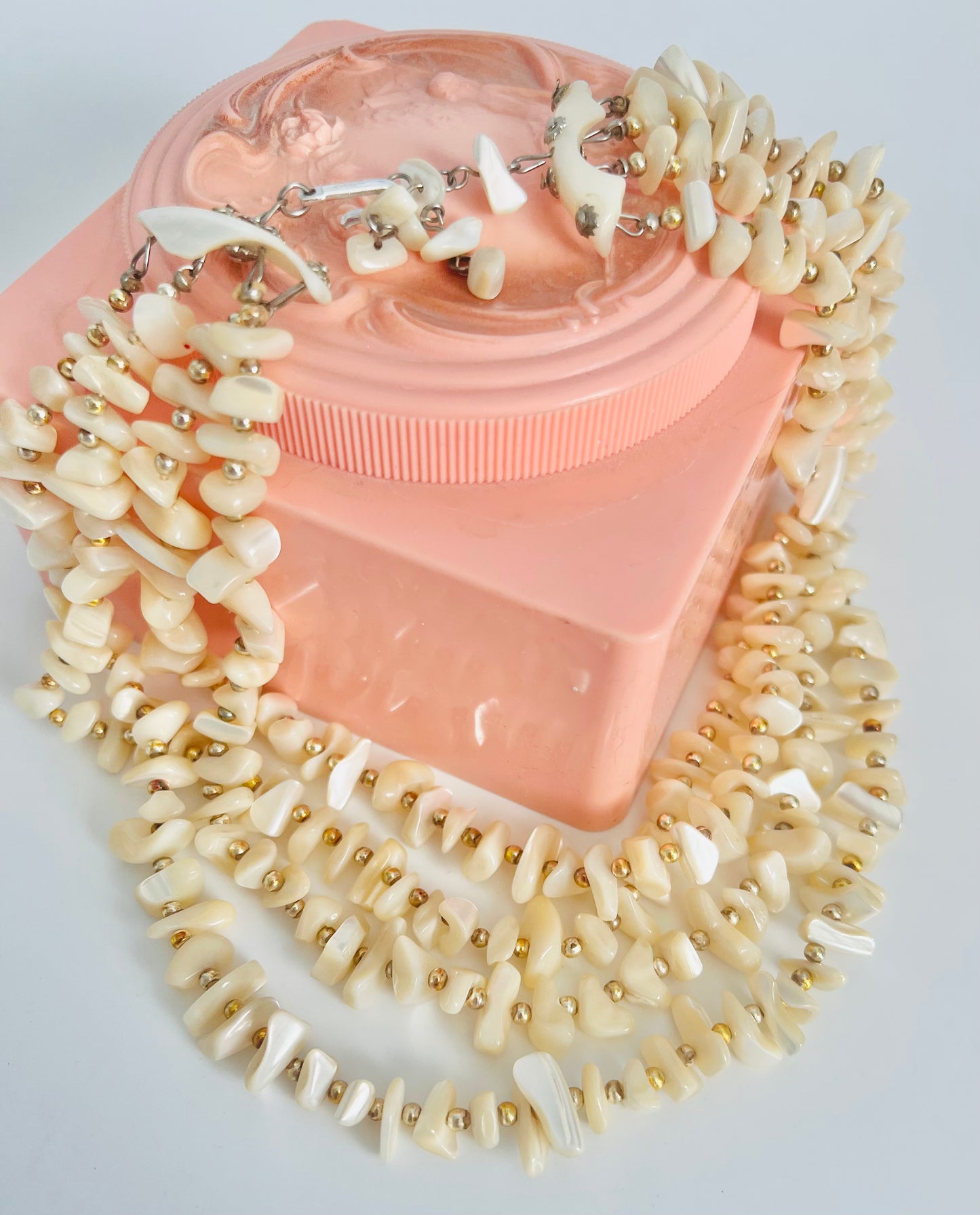 Midcentury Mother of Pearl 4 Strand Japanese Necklace