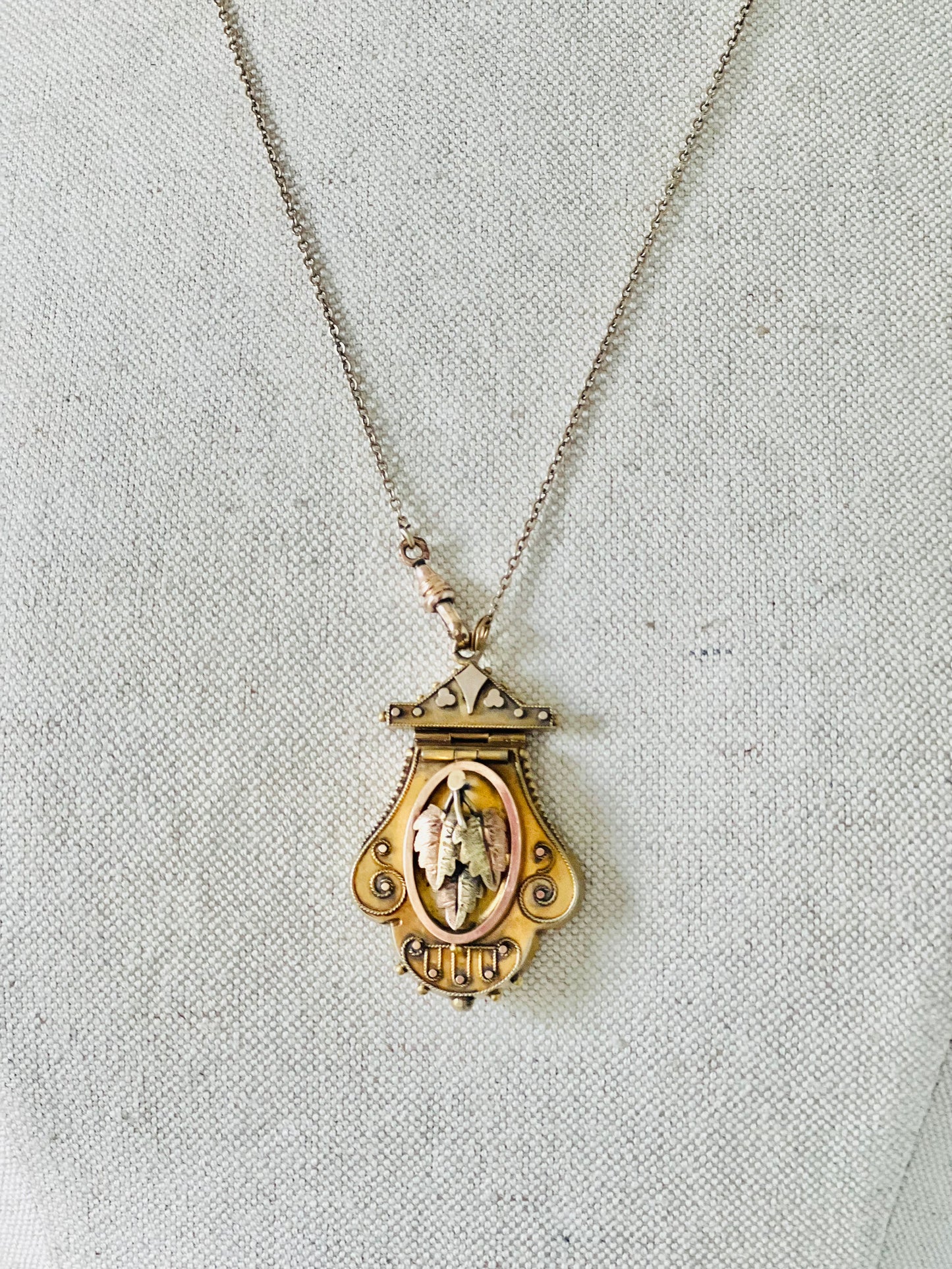 Antique Gold Filled Ornate Victorian Locket with Fob Chain