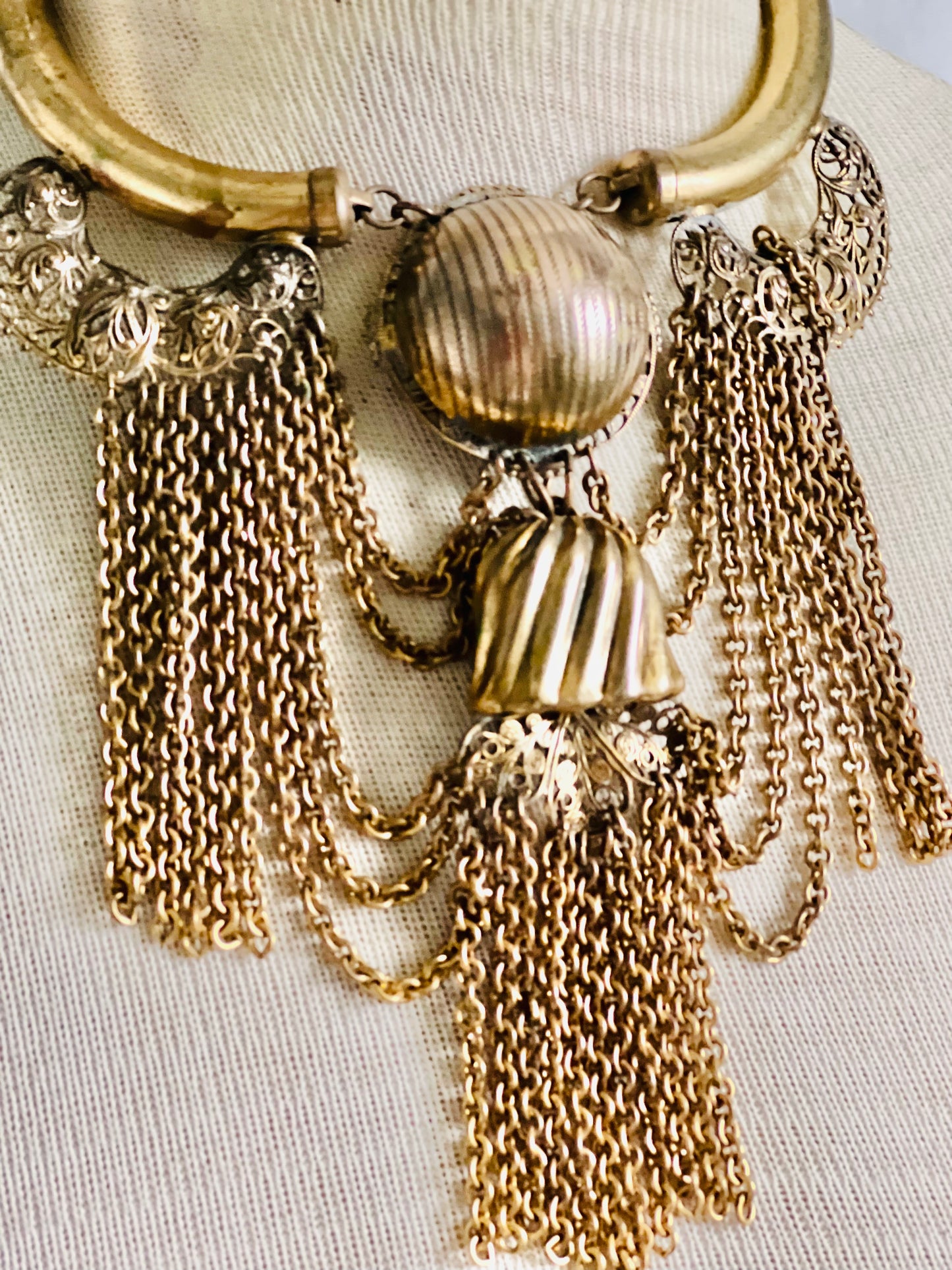 Vintage French 1930s Festoon Filigree Bib Necklace
