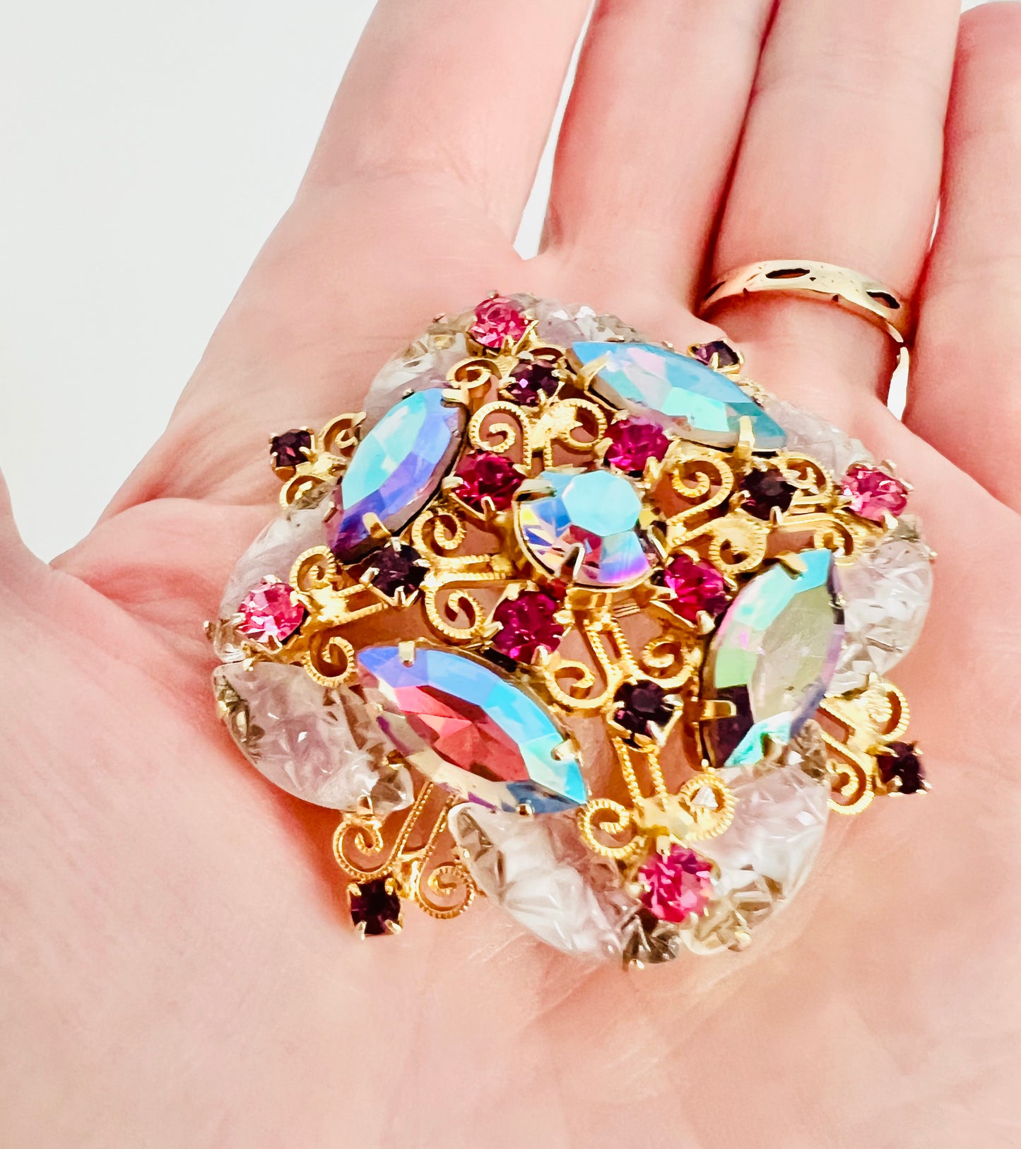 Vintage 1960s Givre Glass AB Rhinestone Midcentury Brooch Pin