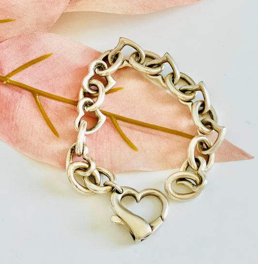 Vintage Sterling Silver Heart Link Bracelet