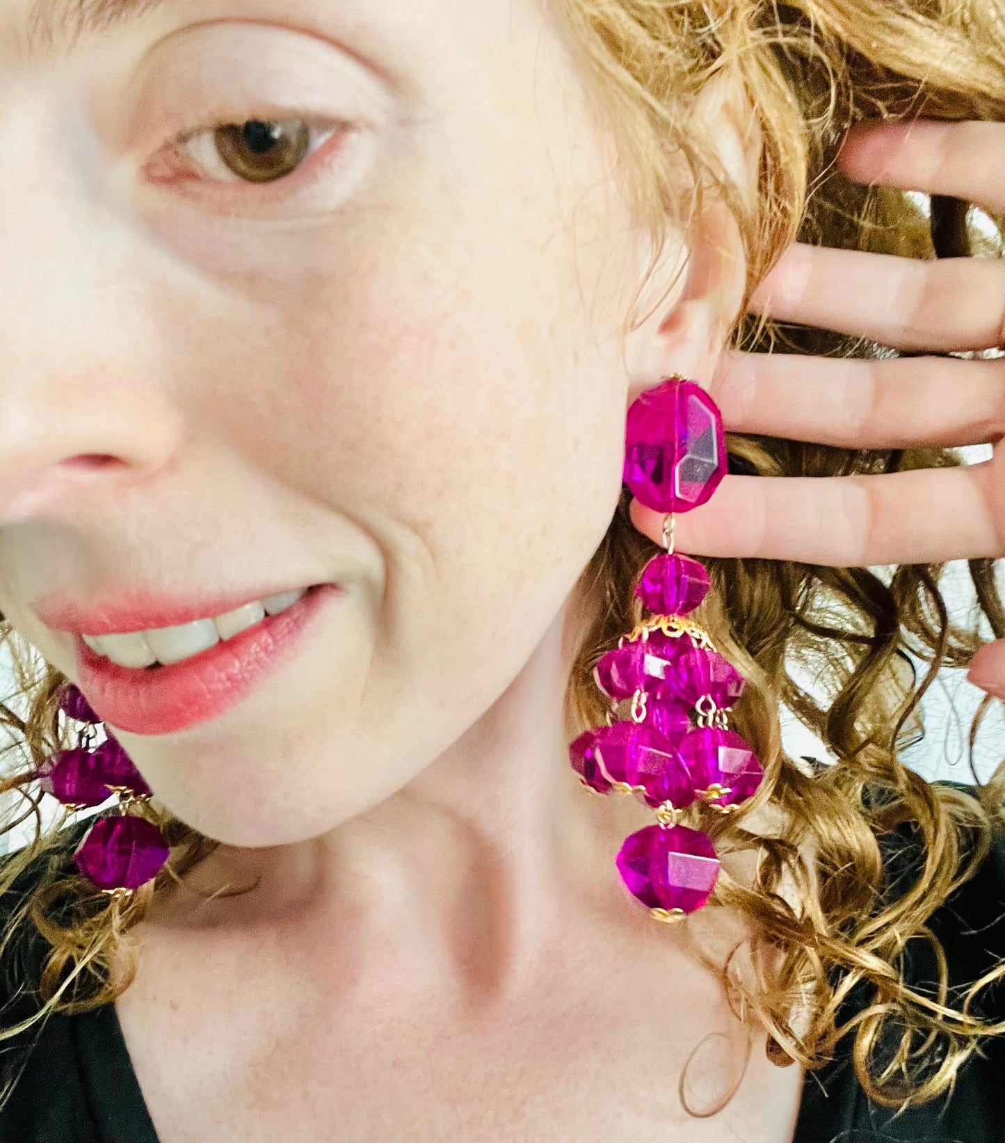 Vintage 1980s Purple Acrylic Chandelier Pierced Earrings