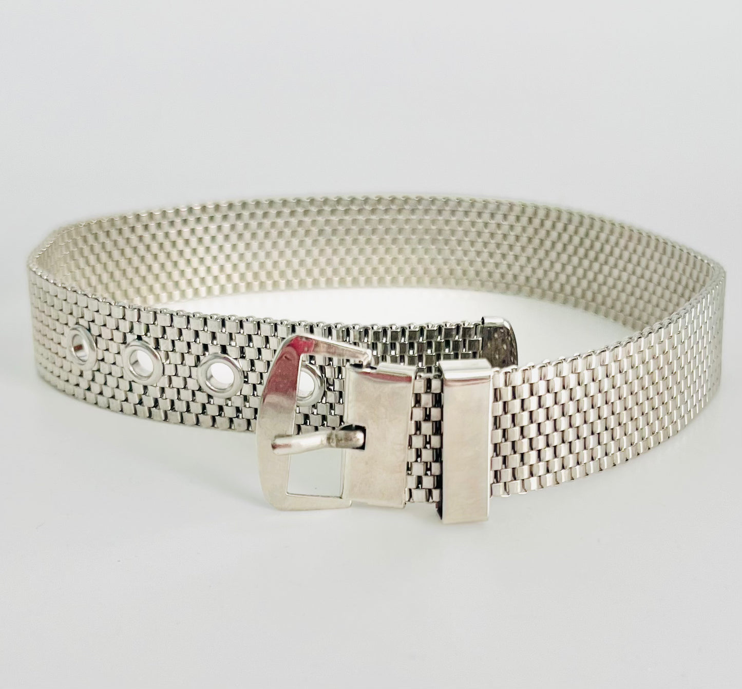 Deadstock Vintage 1970s Silver Tone Mesh Buckle Necklace