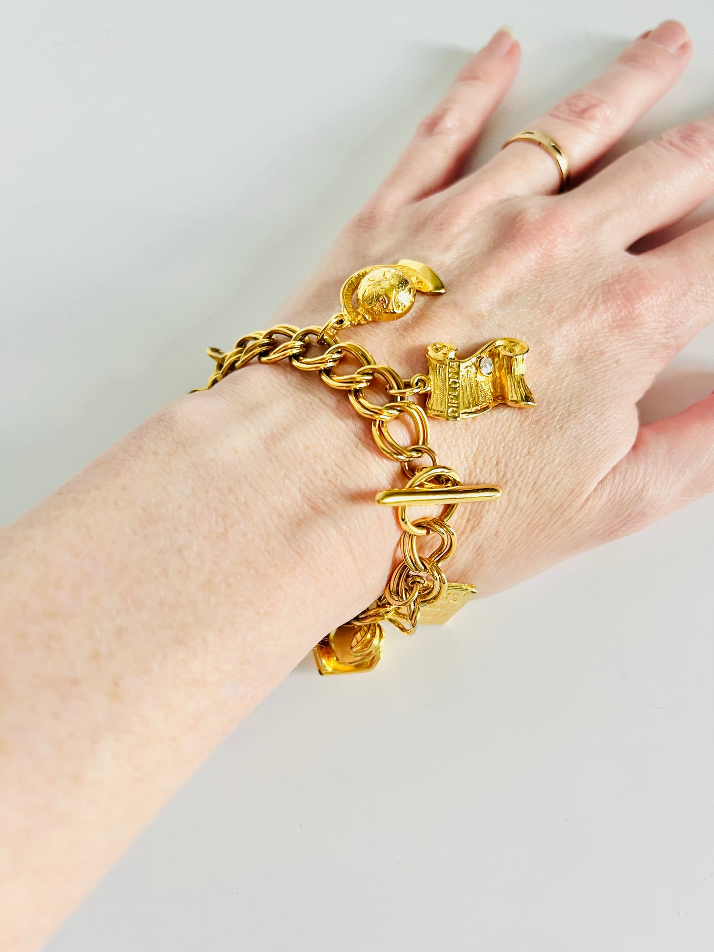 Vintage School Teacher Gold Charm Toggle Bracelet