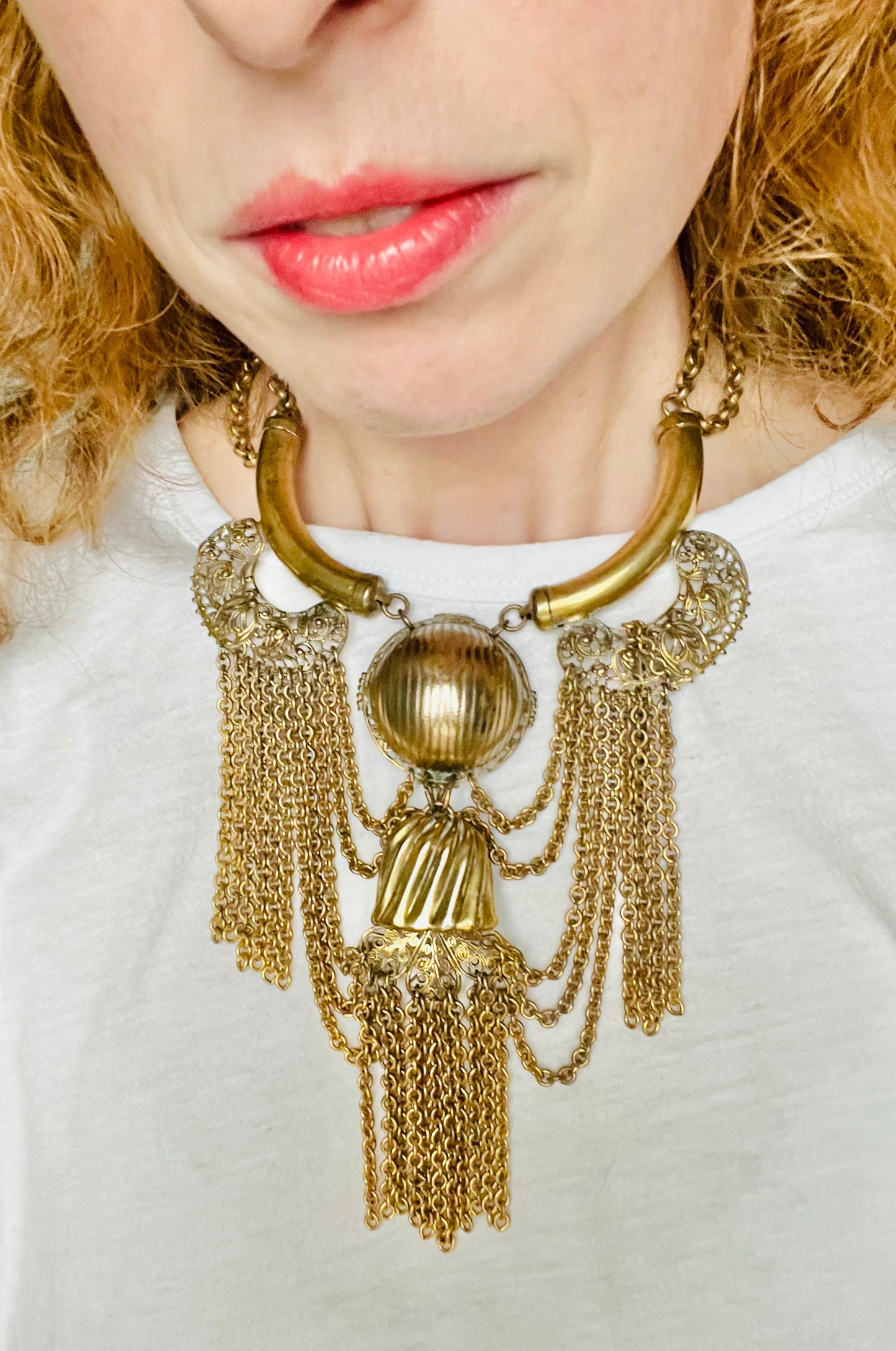 Vintage French 1930s Festoon Filigree Bib Necklace