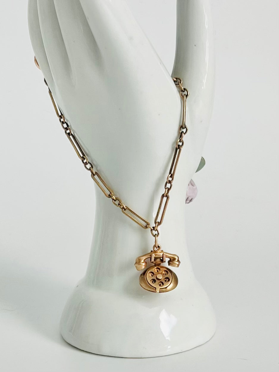 Vintage 10K Gold Rotary Phone Charm Bracelet