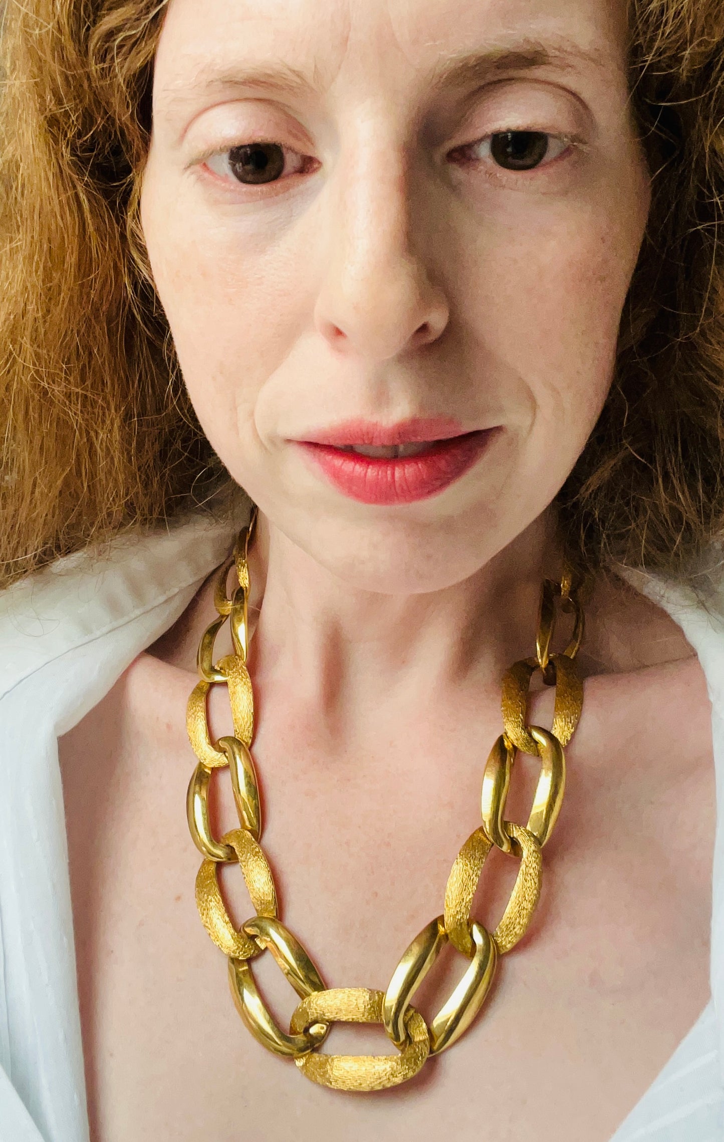 Vintage Napier Large Oval Shiny and Brushed Gold Chain Link Necklace