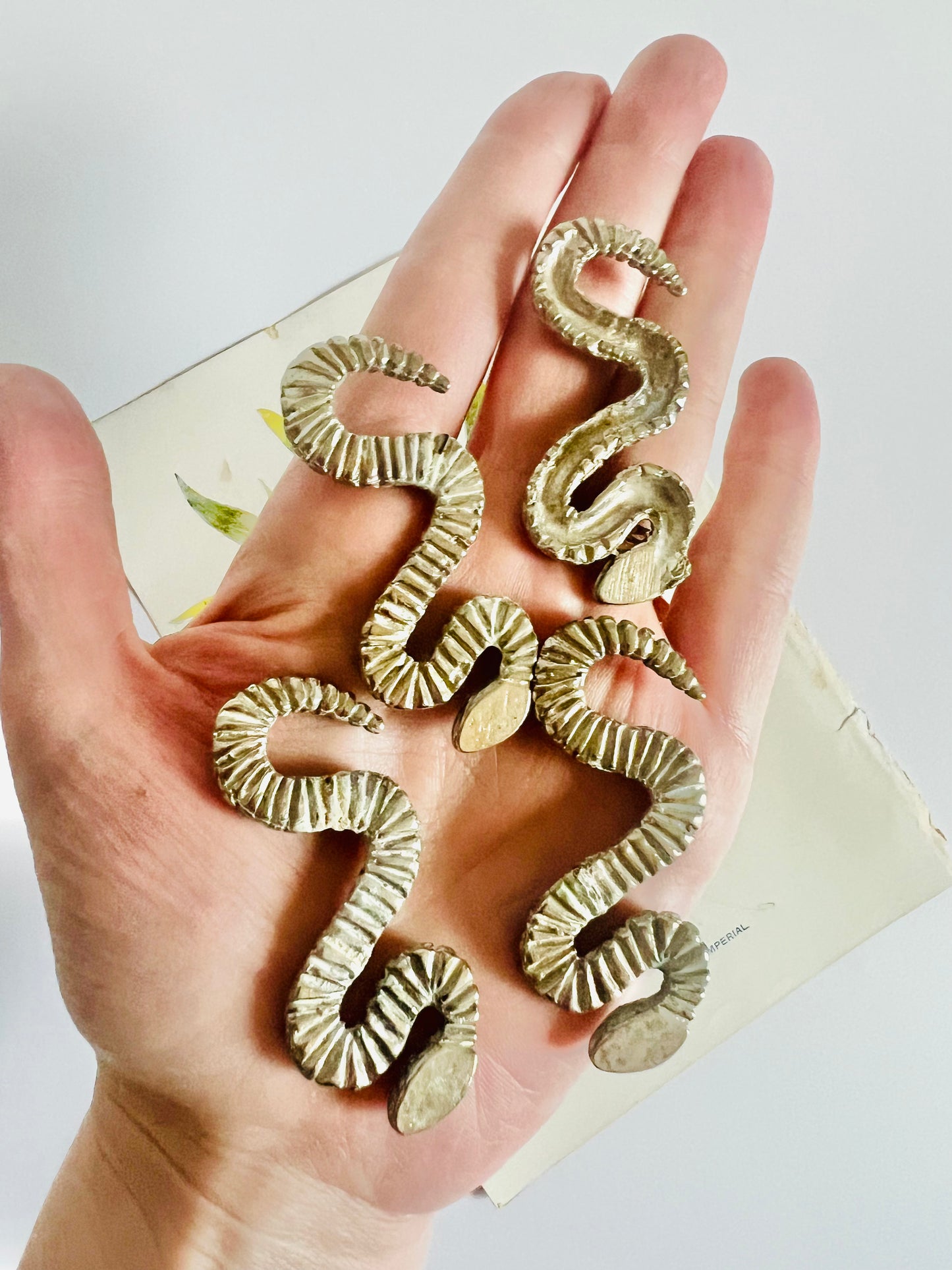 Vintage Small Etched Set of 4 Snake Paperweights