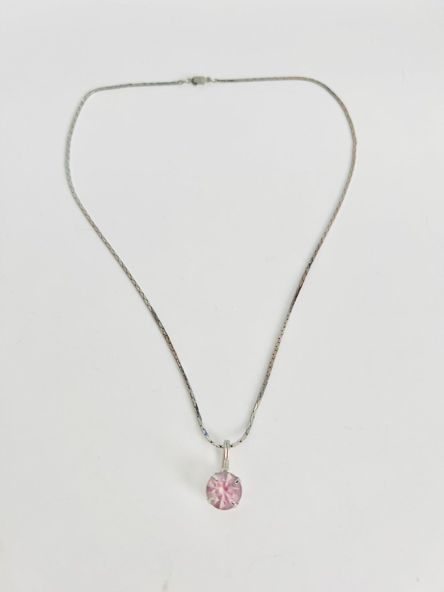 Deadstock Faceted Lilac Glass Pendant in Silver Chain
