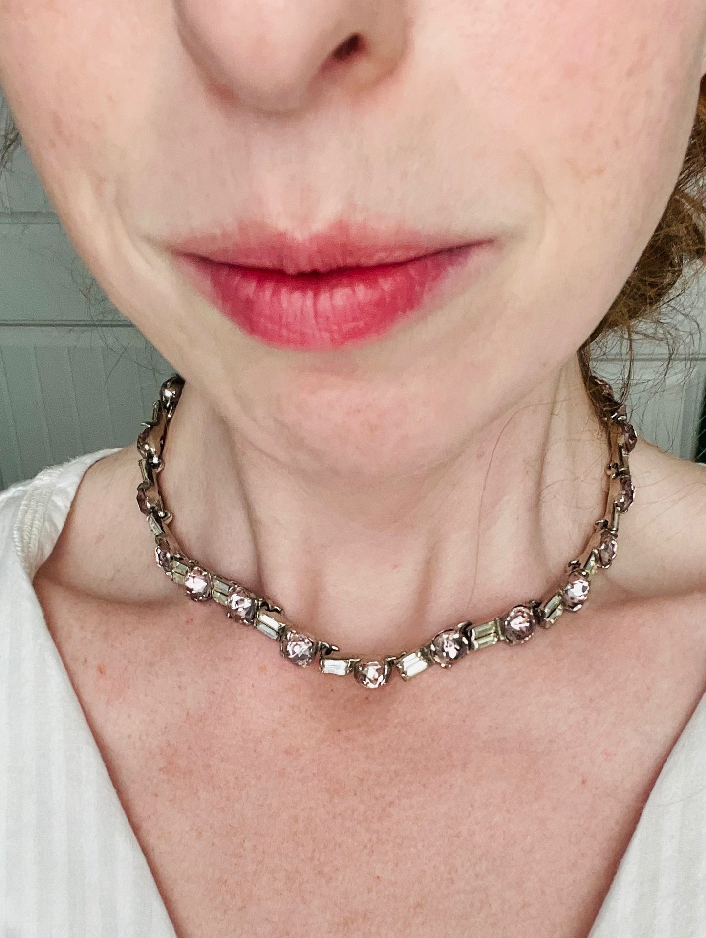 Vintage 1930s Lavender and Clear Glass Choker Necklace