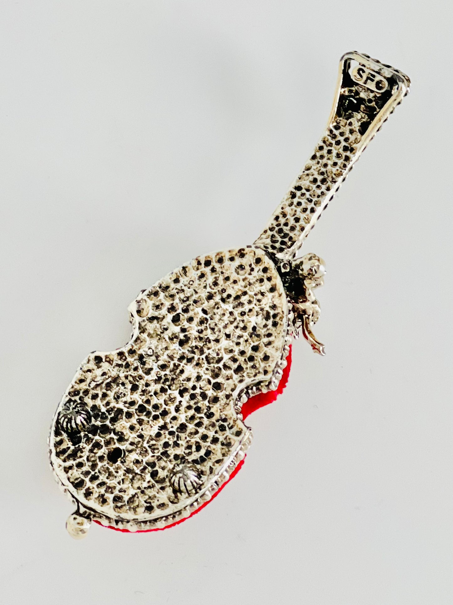 Vintage Boudoir Cherub Violin Rhinestone Red Pin Cushion