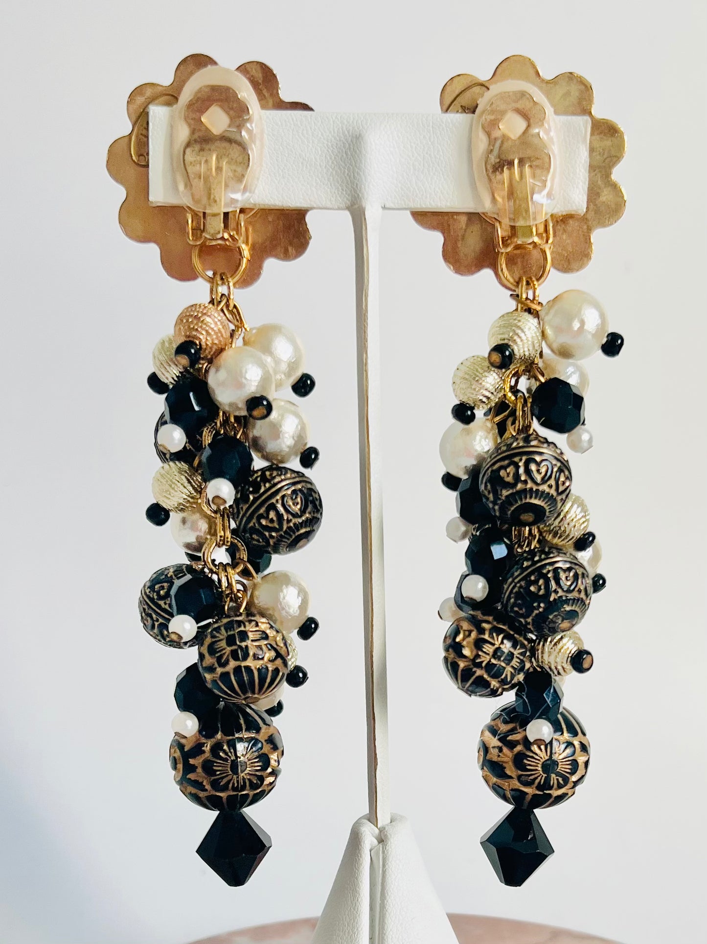 Vintage Massive Gold and Black Statement Clip Earrings