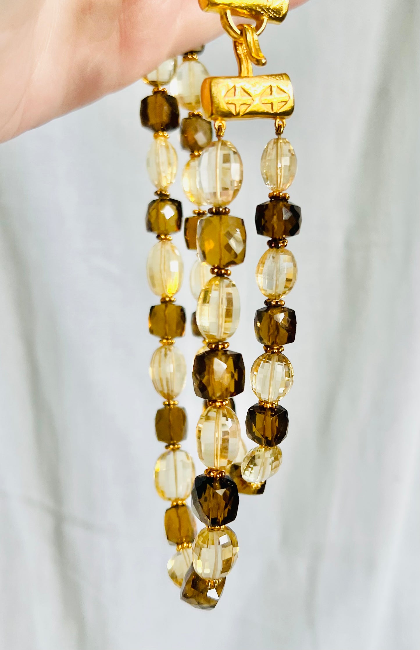 Vintage Faceted Citrine and Smokey Quartz Double Strand Necklace