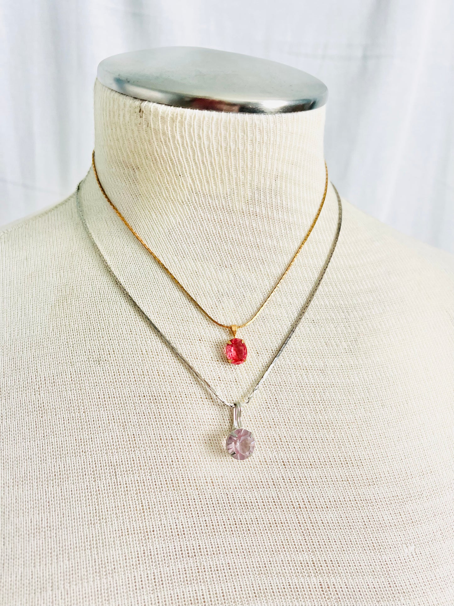 Deadstock Faceted Lilac Glass Pendant in Silver Chain