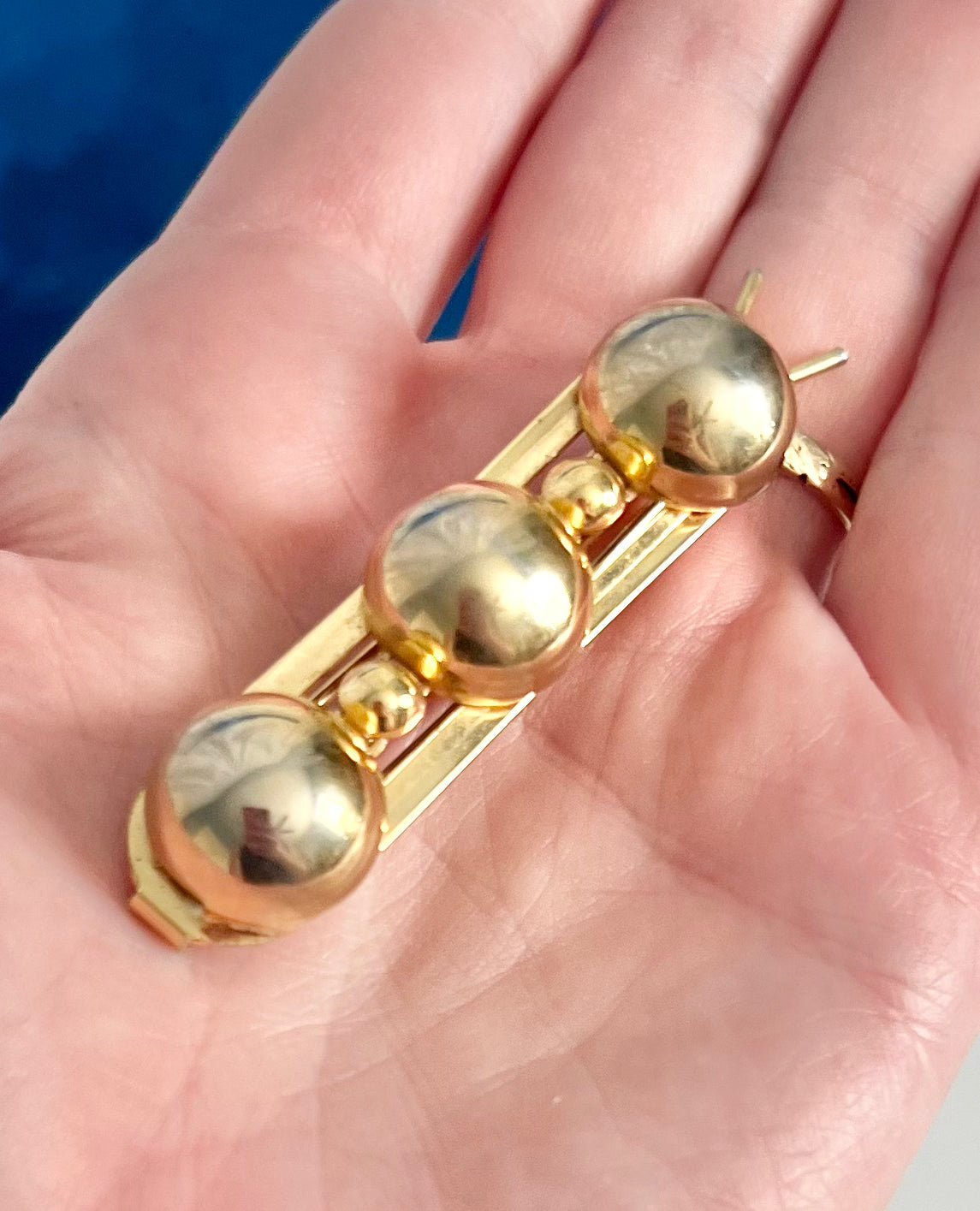 Vintage Gold Ball Bar Hair Barrette