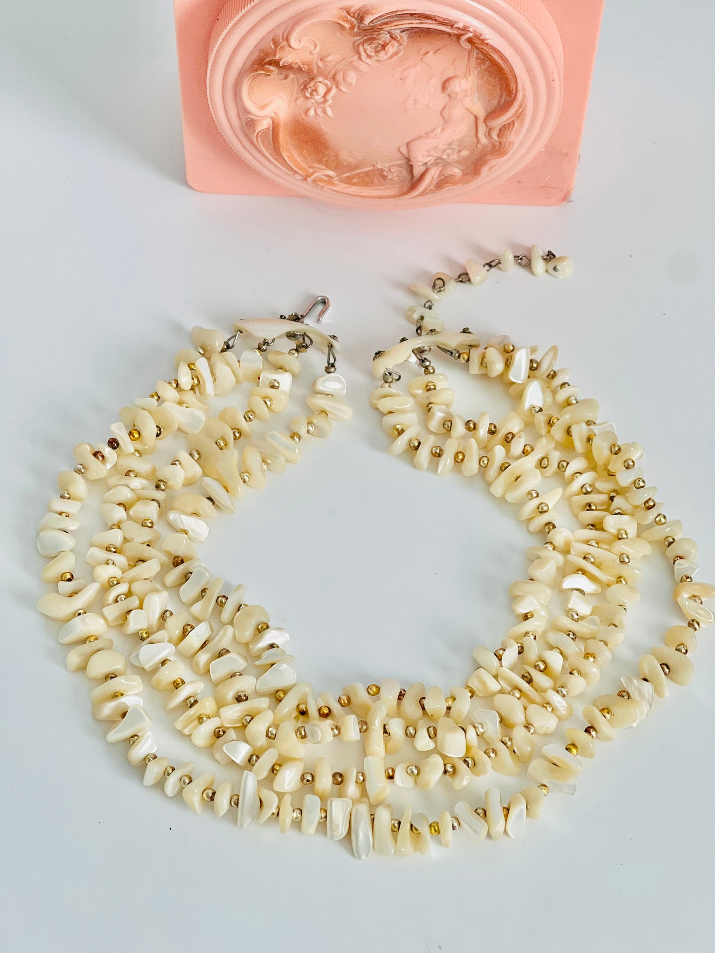 Midcentury Mother of Pearl 4 Strand Japanese Necklace
