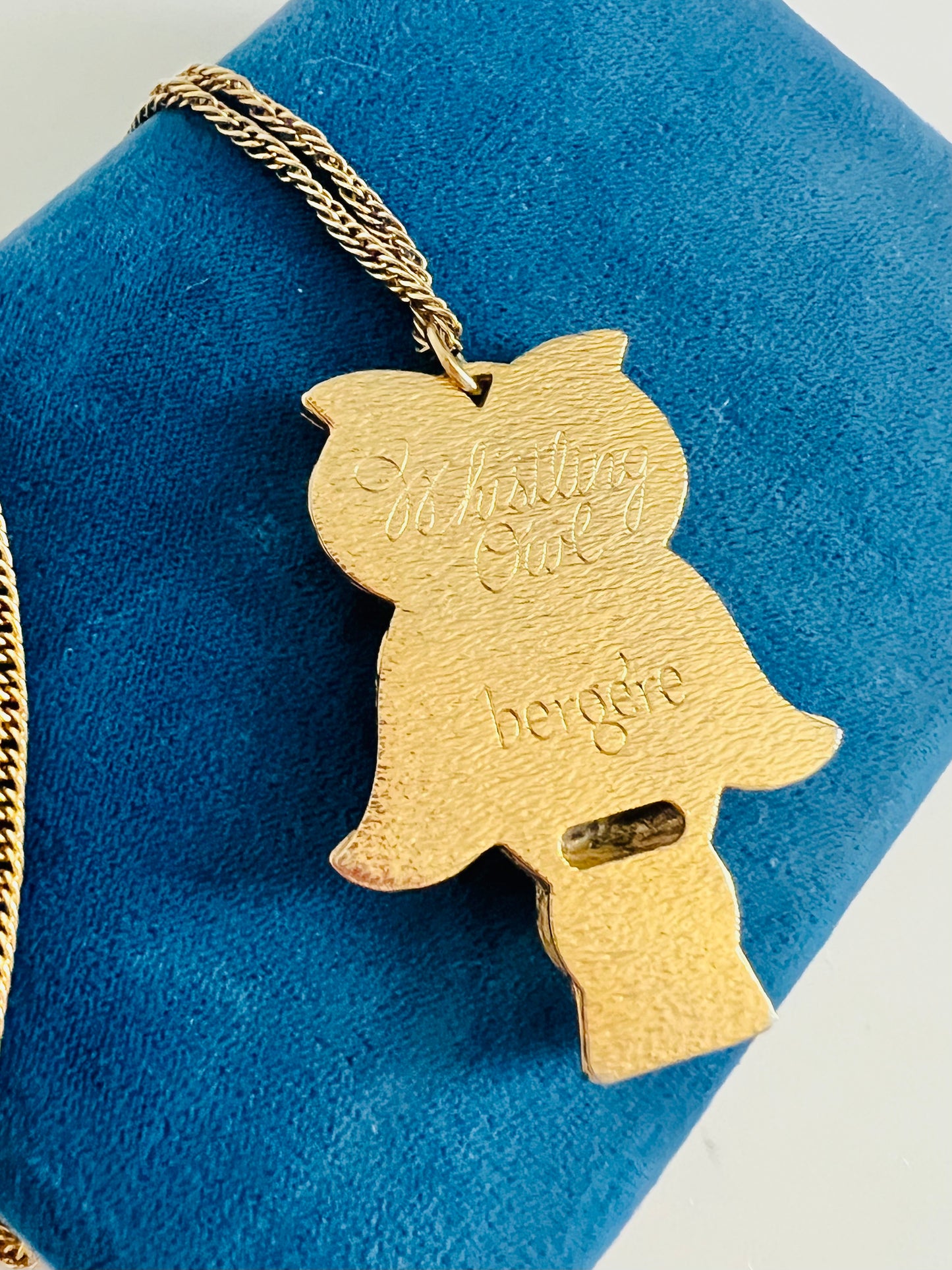 Vintage Bergere Whistling Owl Gold Pendant Necklace