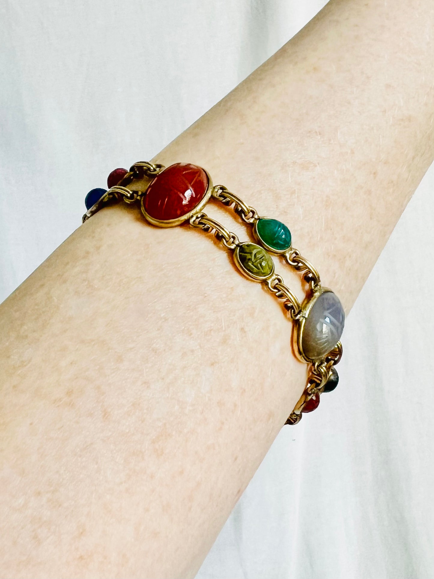 Vintage Carved Scarab Gold Filled Egyptian Revival Bracelet