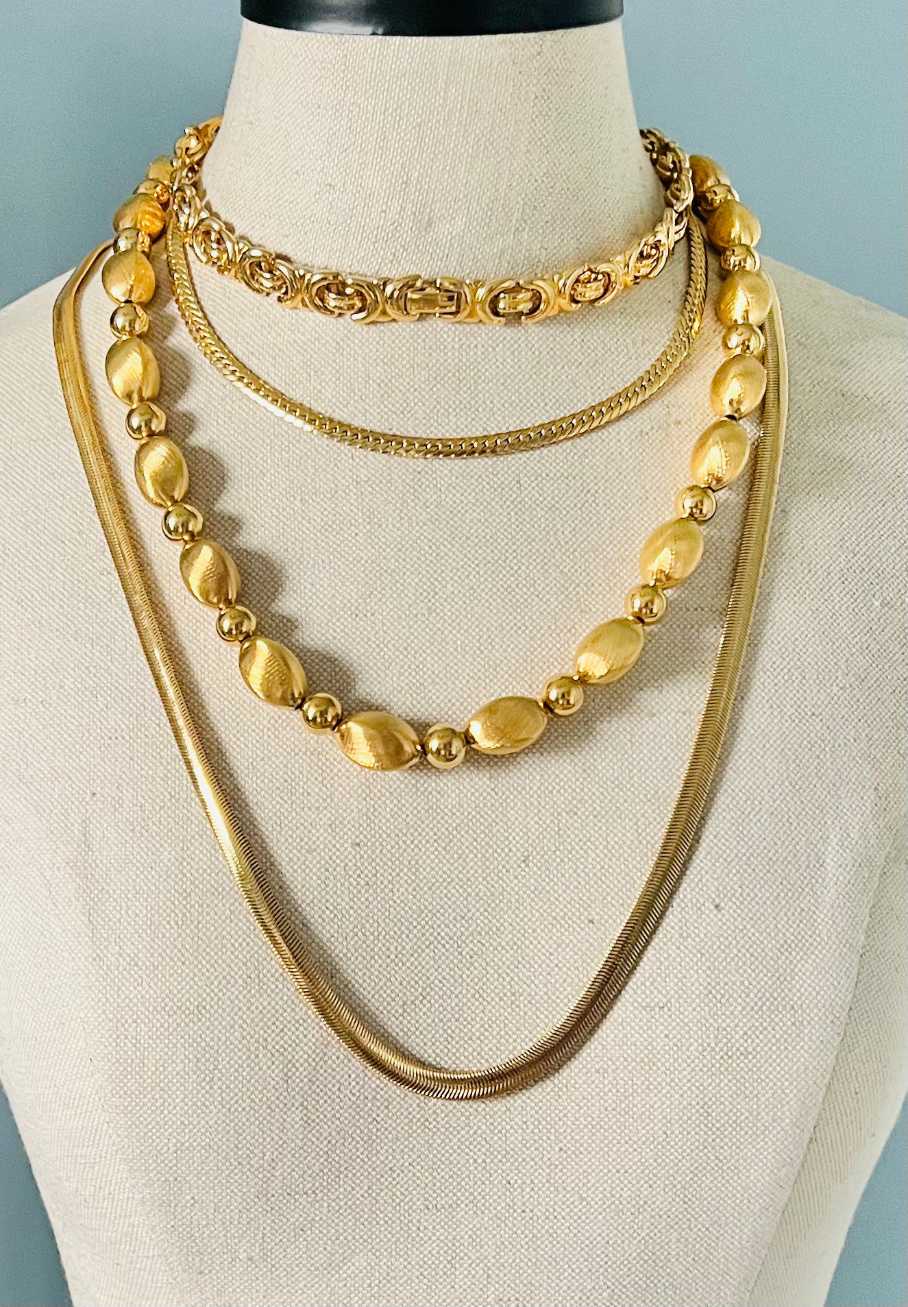 Vintage 1980s Golden Flat Weave Layering Chain Necklace