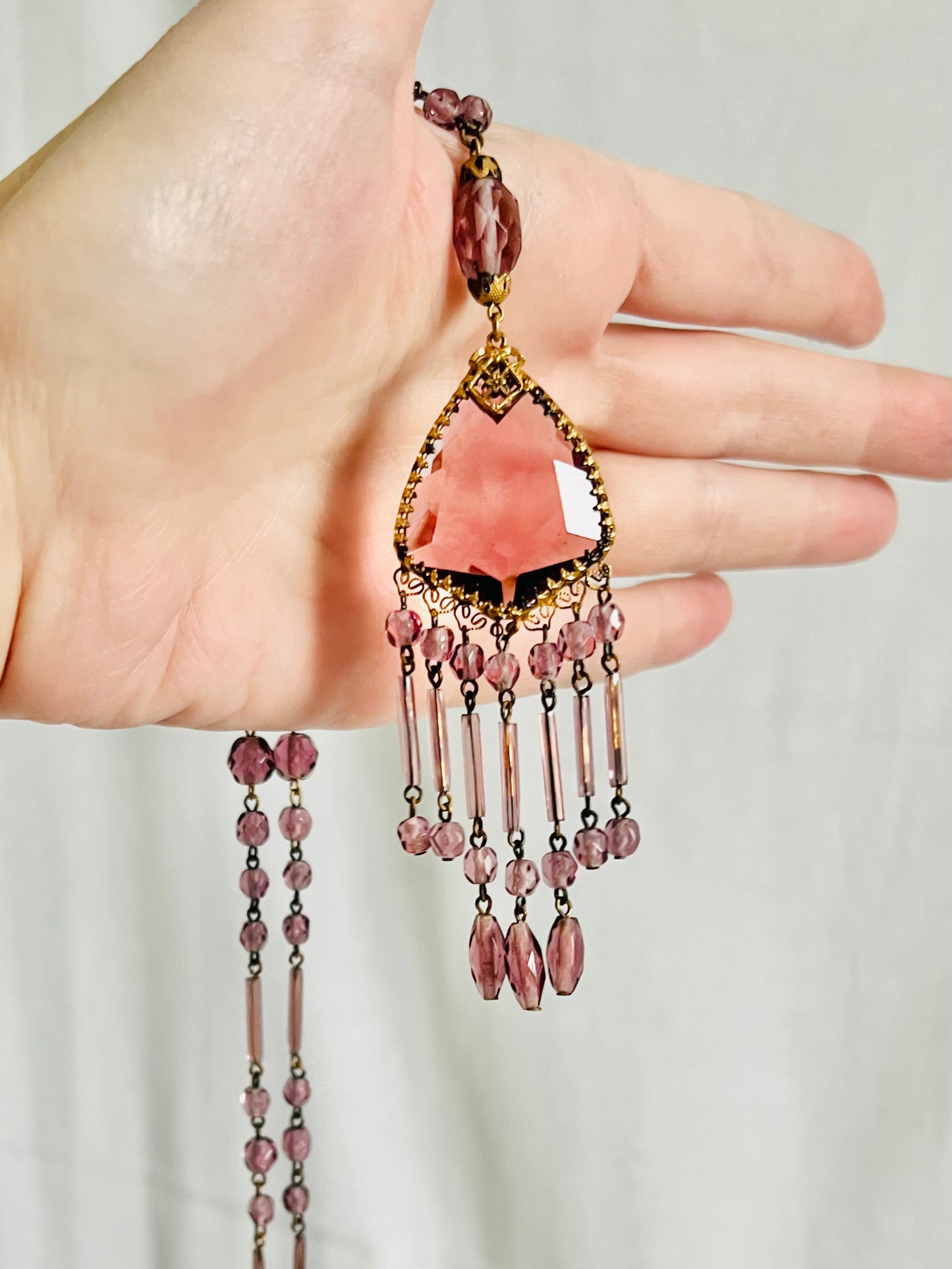 Art Deco Purple Czech Glass Long Beaded Necklace