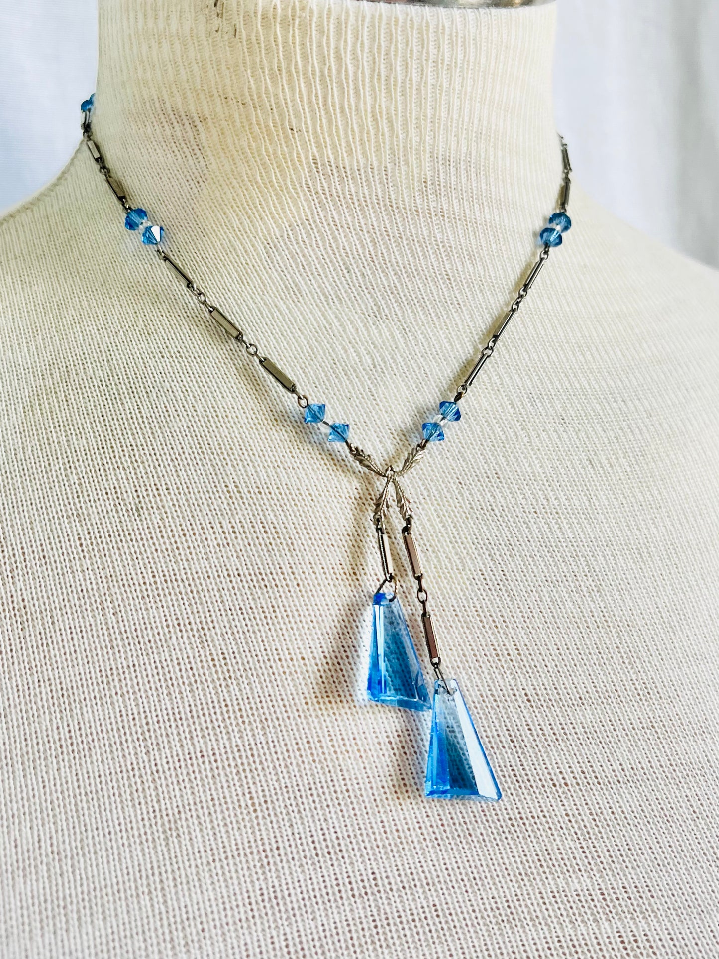 Art Deco 1930s Faceted Czech Glass Double Pendant Necklace