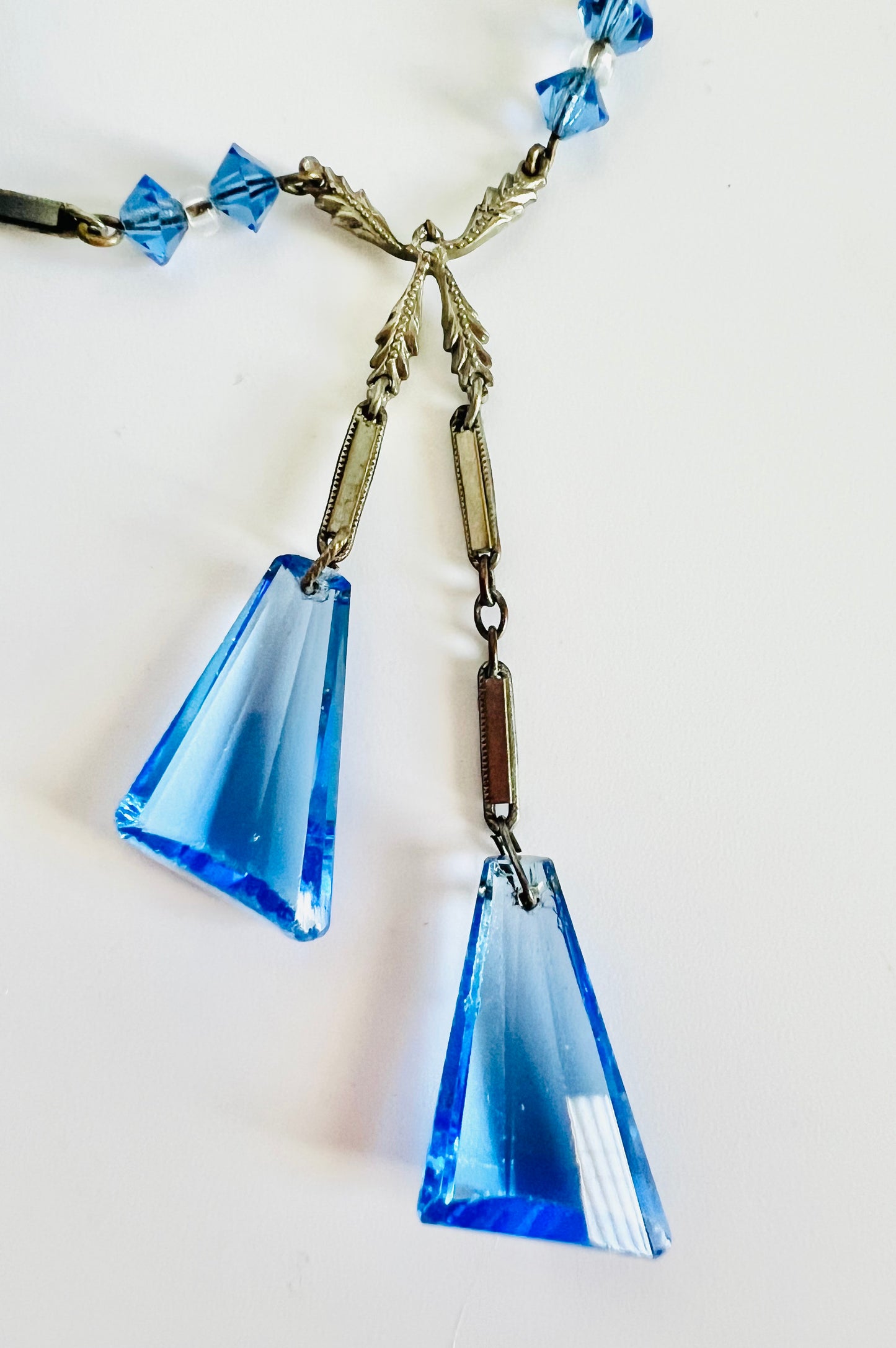Art Deco 1930s Faceted Czech Glass Double Pendant Necklace