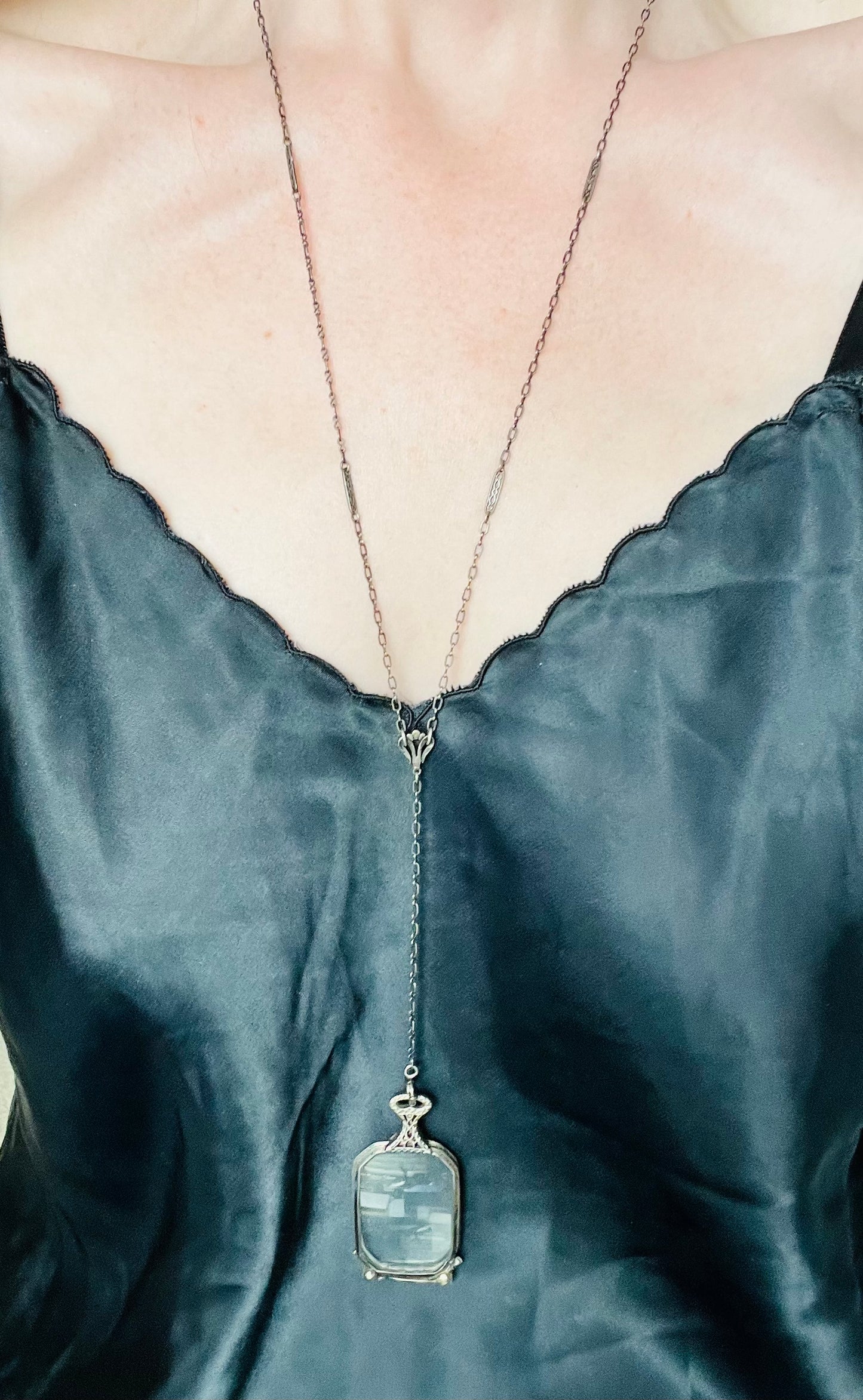 Rare Victorian Sterling Silver Lorgnette Eye Glass Necklace