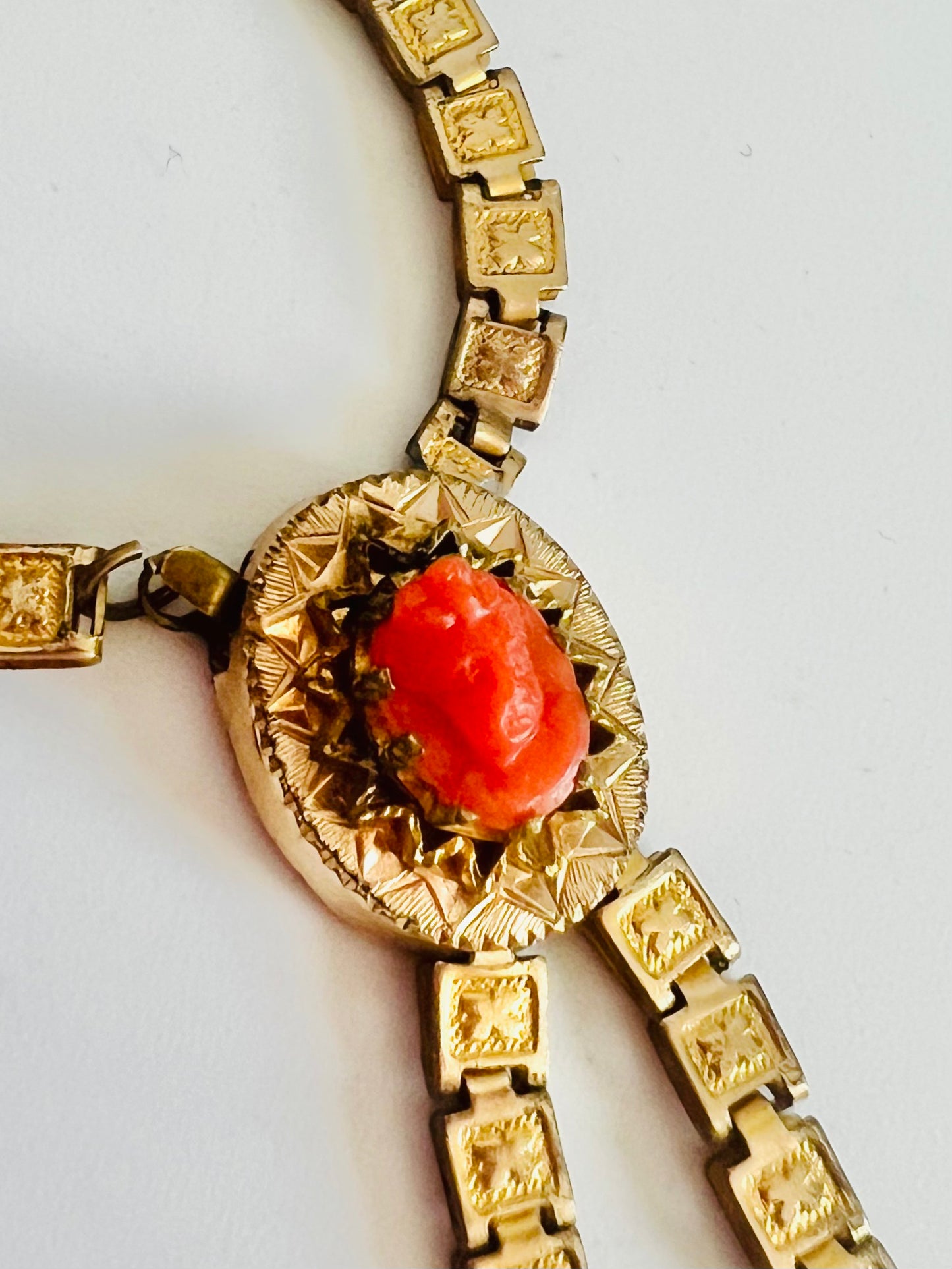 Antique Victorian Coral Cameo Book Chain Choker Necklace