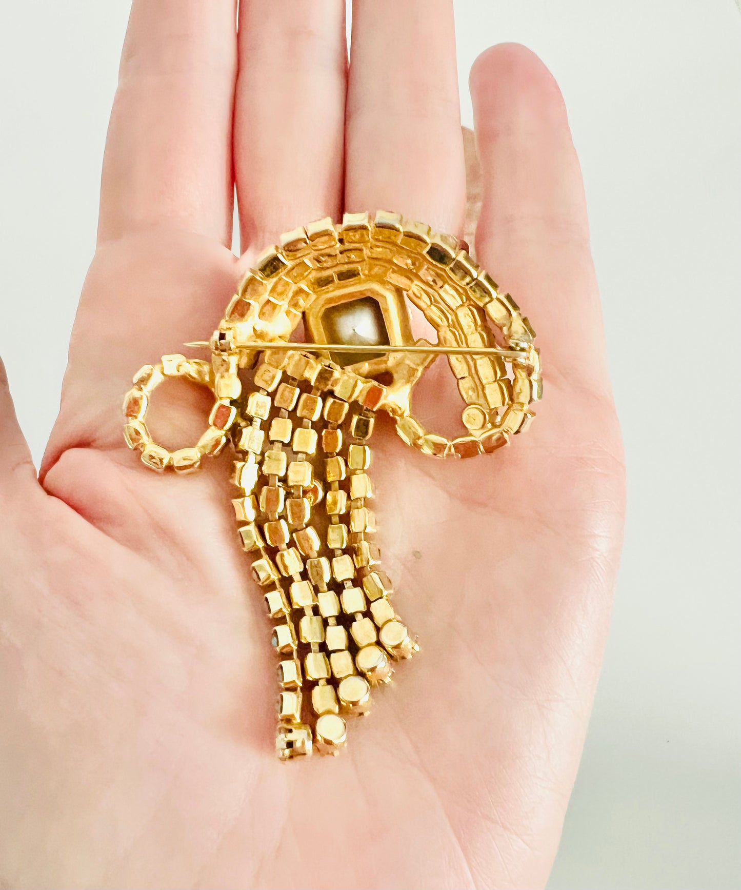 Vintage 1960s Aurora Borealis Rhinestone Tassel Brooch PIn