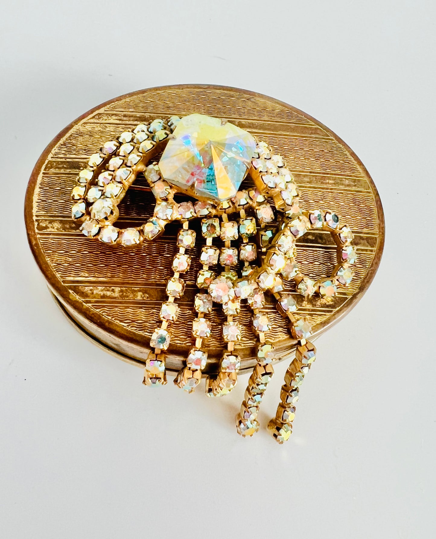Vintage 1960s Aurora Borealis Rhinestone Tassel Brooch PIn