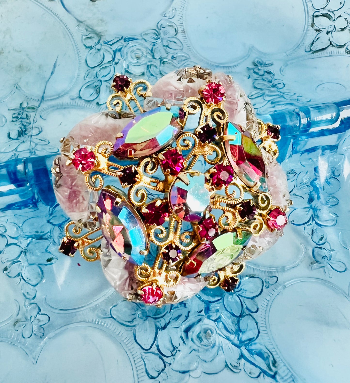 Vintage 1960s Givre Glass AB Rhinestone Midcentury Brooch Pin