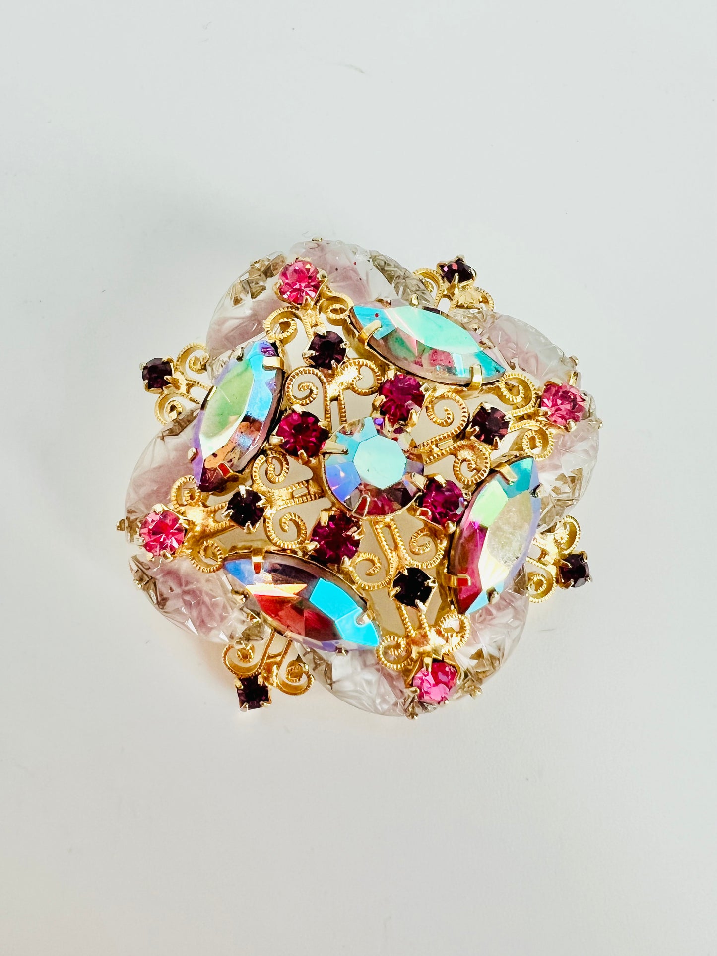 Vintage 1960s Givre Glass AB Rhinestone Midcentury Brooch Pin