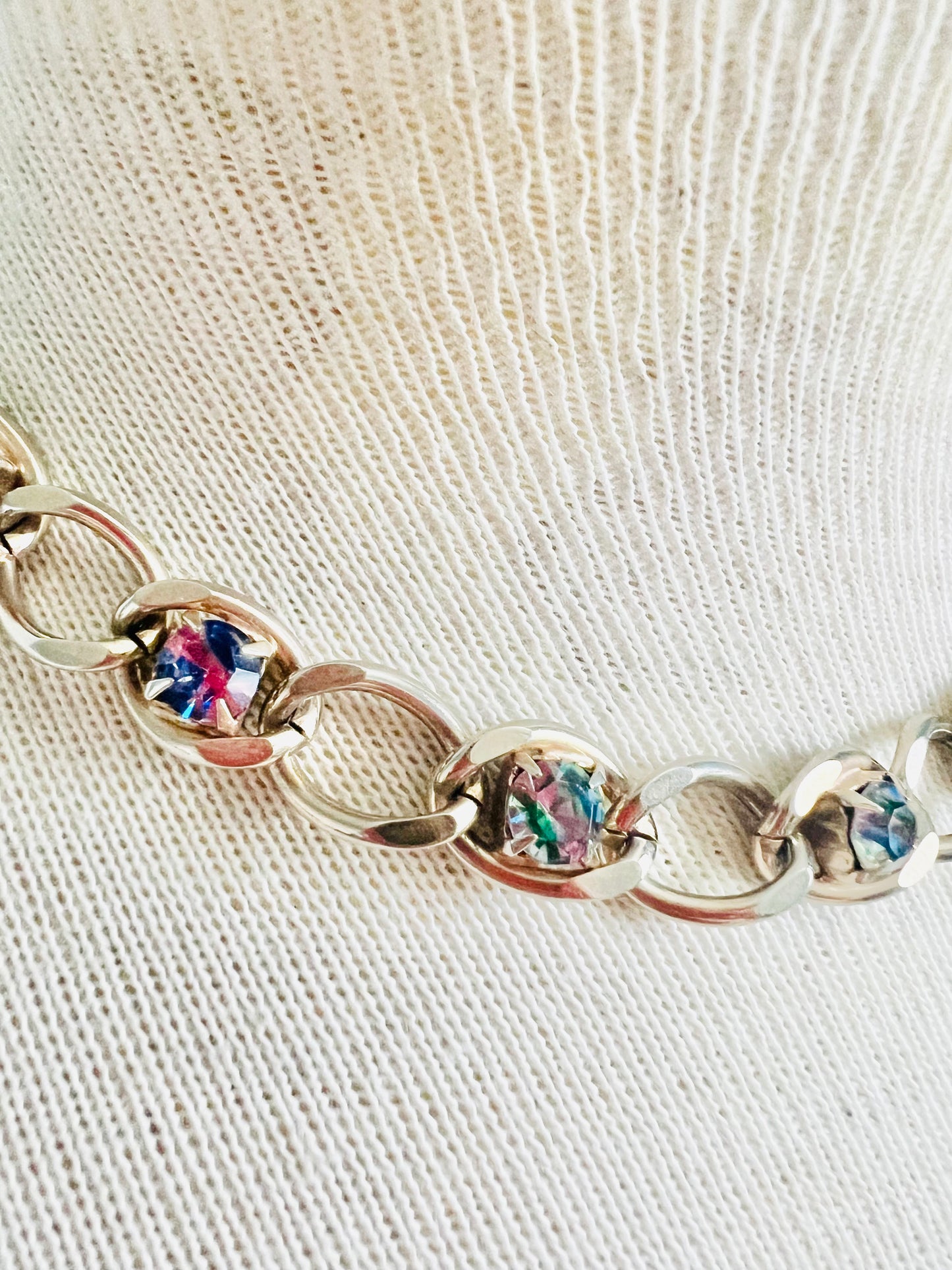 Vintage 1960s Iris Glass Rhinestone and Chain Necklace