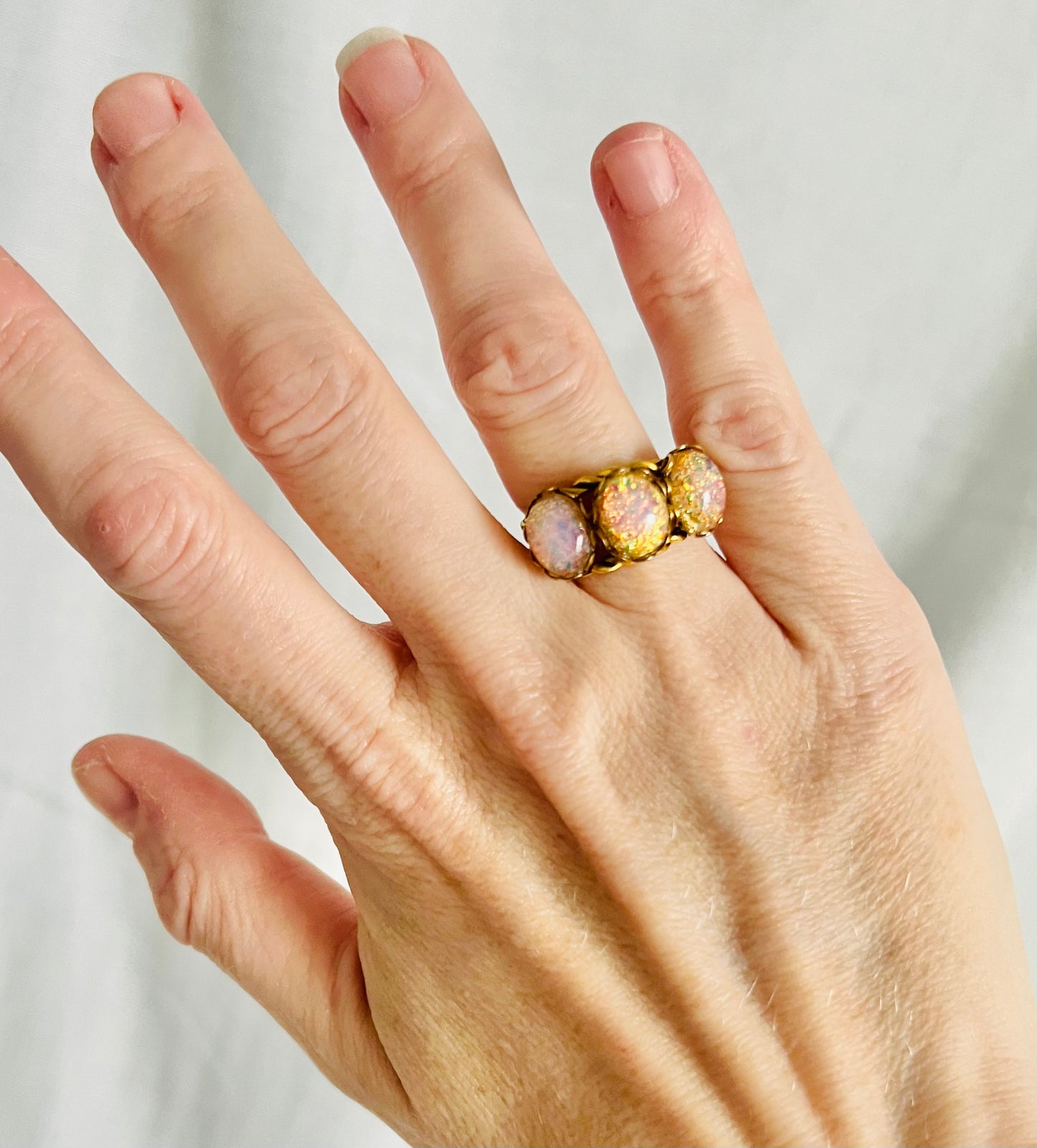 Vintage 1960s Foil Opal Western Germany Adjustable Ring