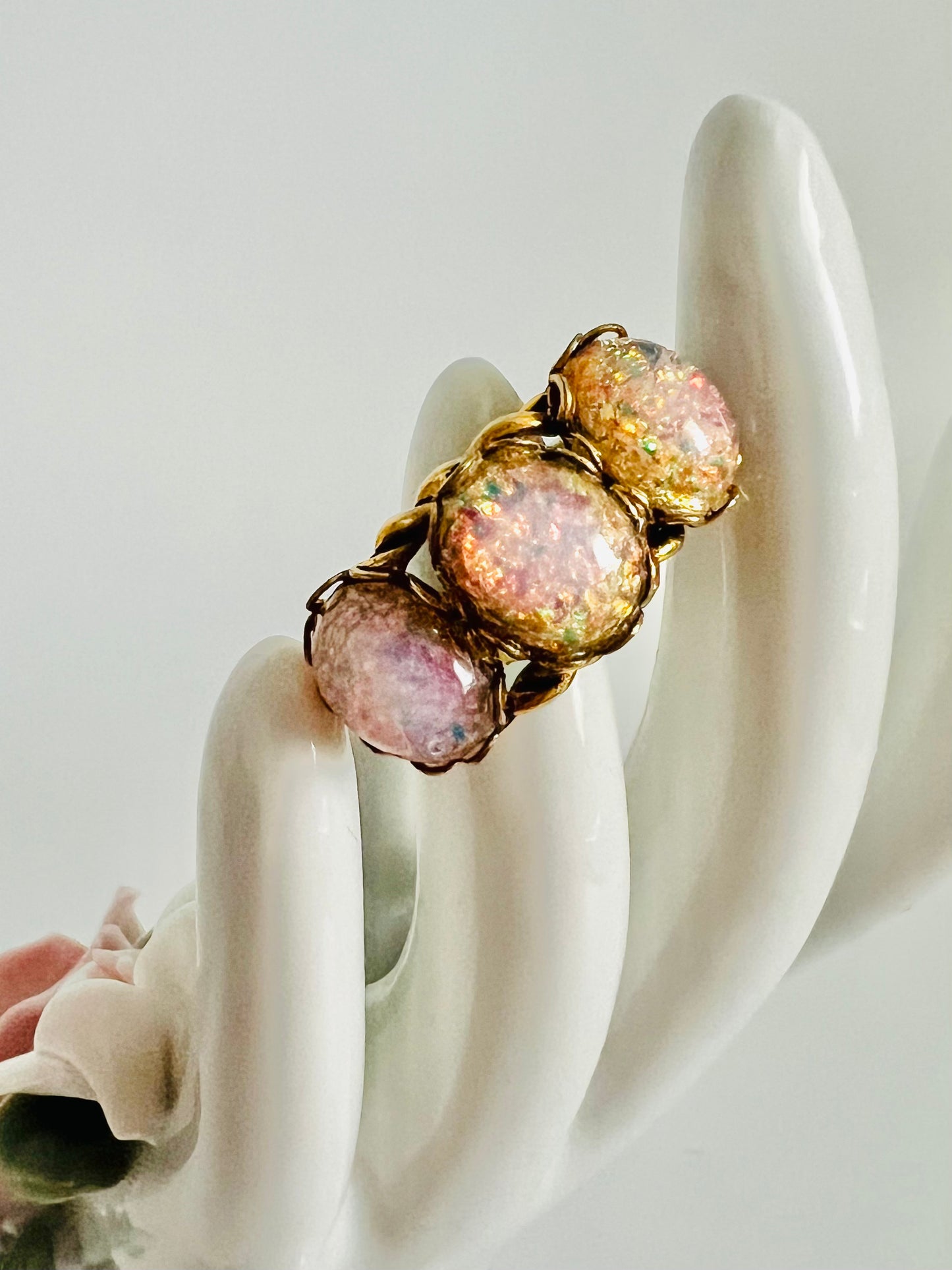 Vintage 1960s Foil Opal Western Germany Adjustable Ring