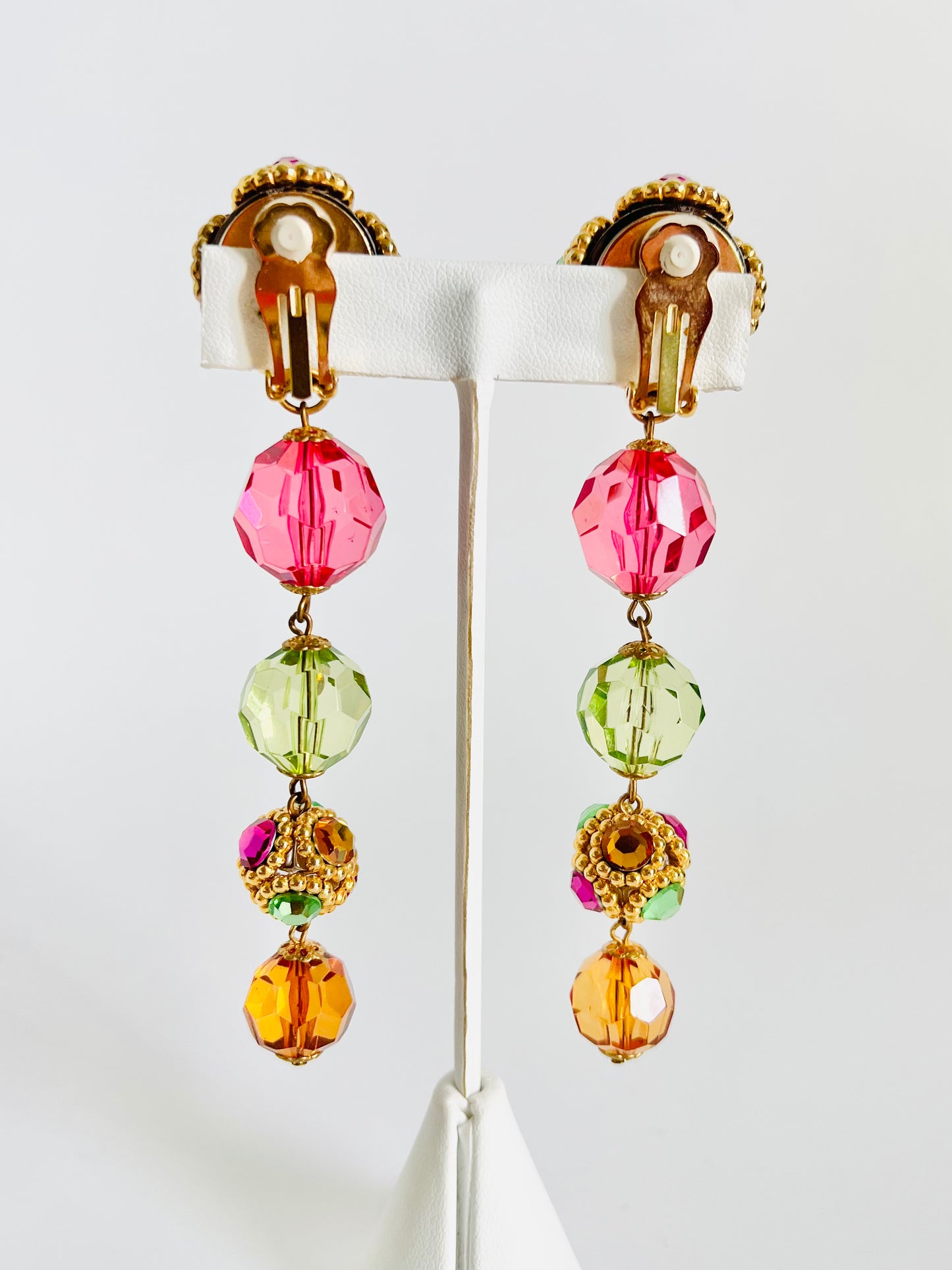 Vintage Deadstock Jeweled Acrylic Clip Statement Earrings