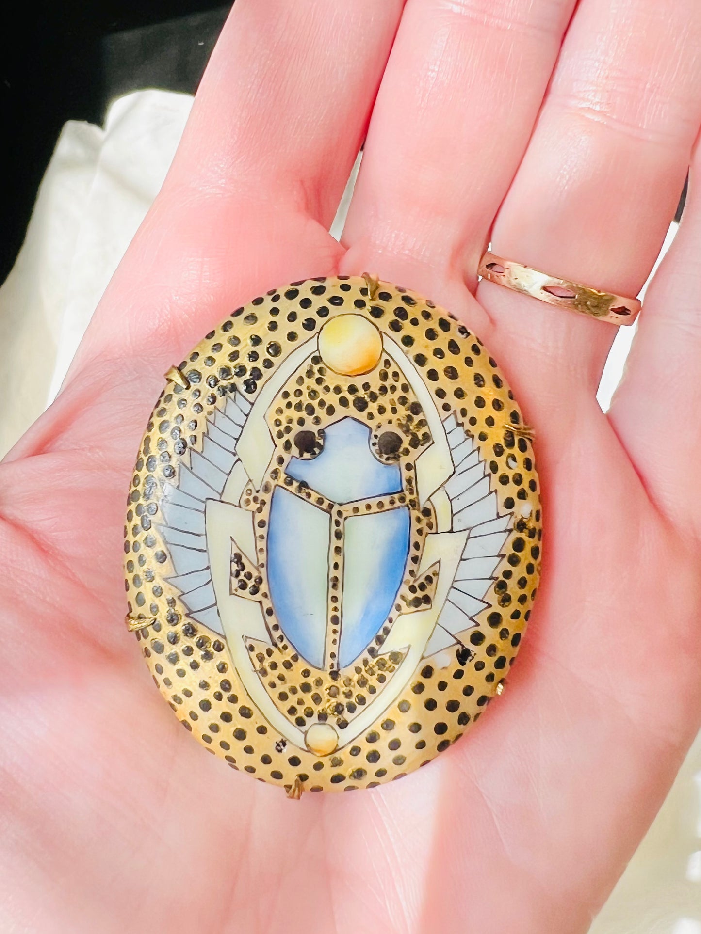 Vintage Exquisite Hand Painted Blue Bug Brooch