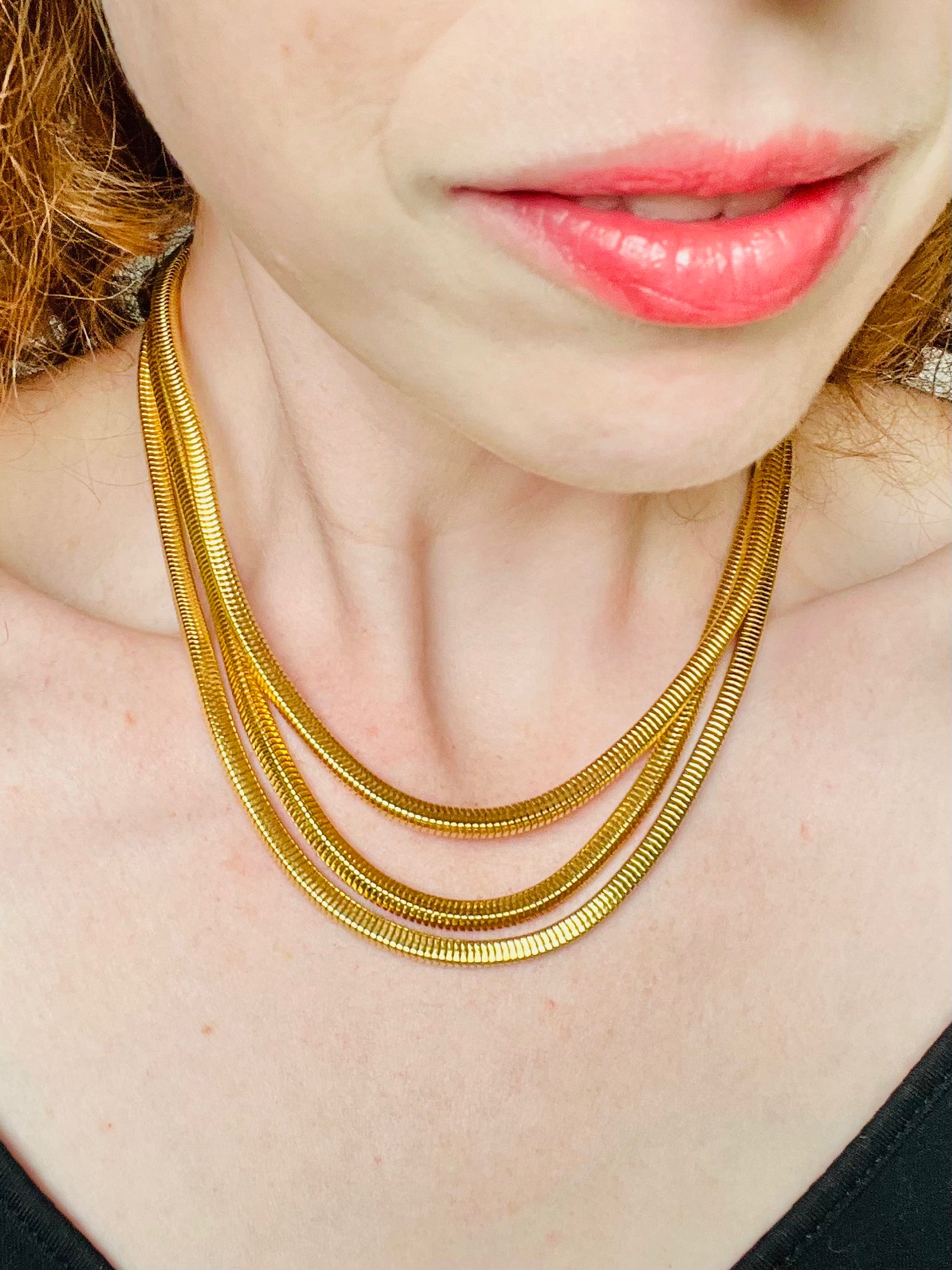 Vintage 90s Gold Monet Three Strand Layered Necklace