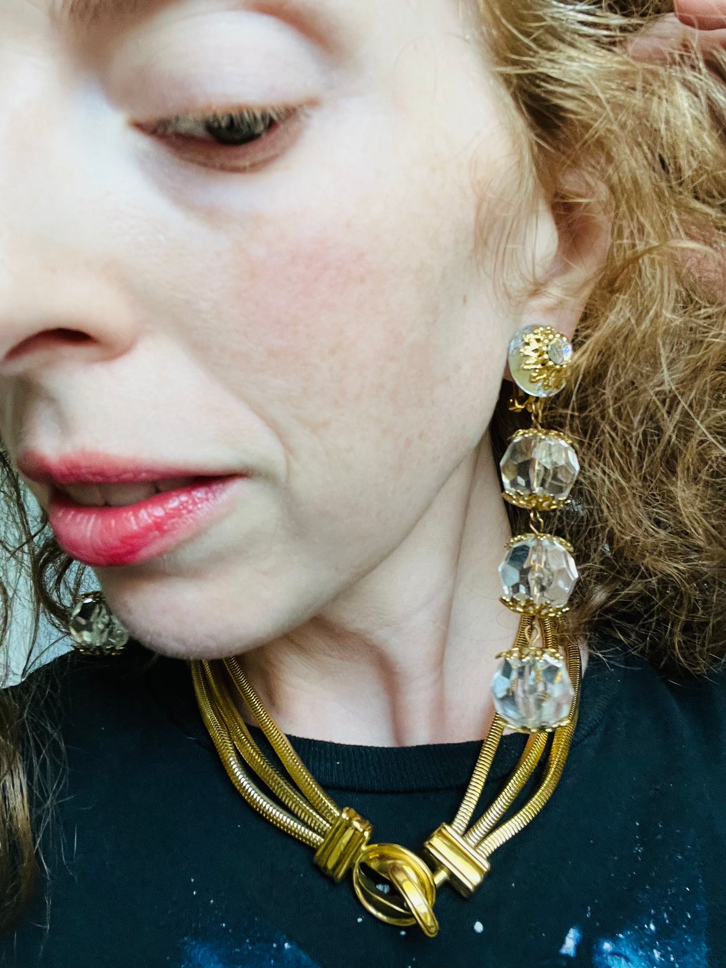 Vintage 90s Gold Monet Three Strand Layered Necklace
