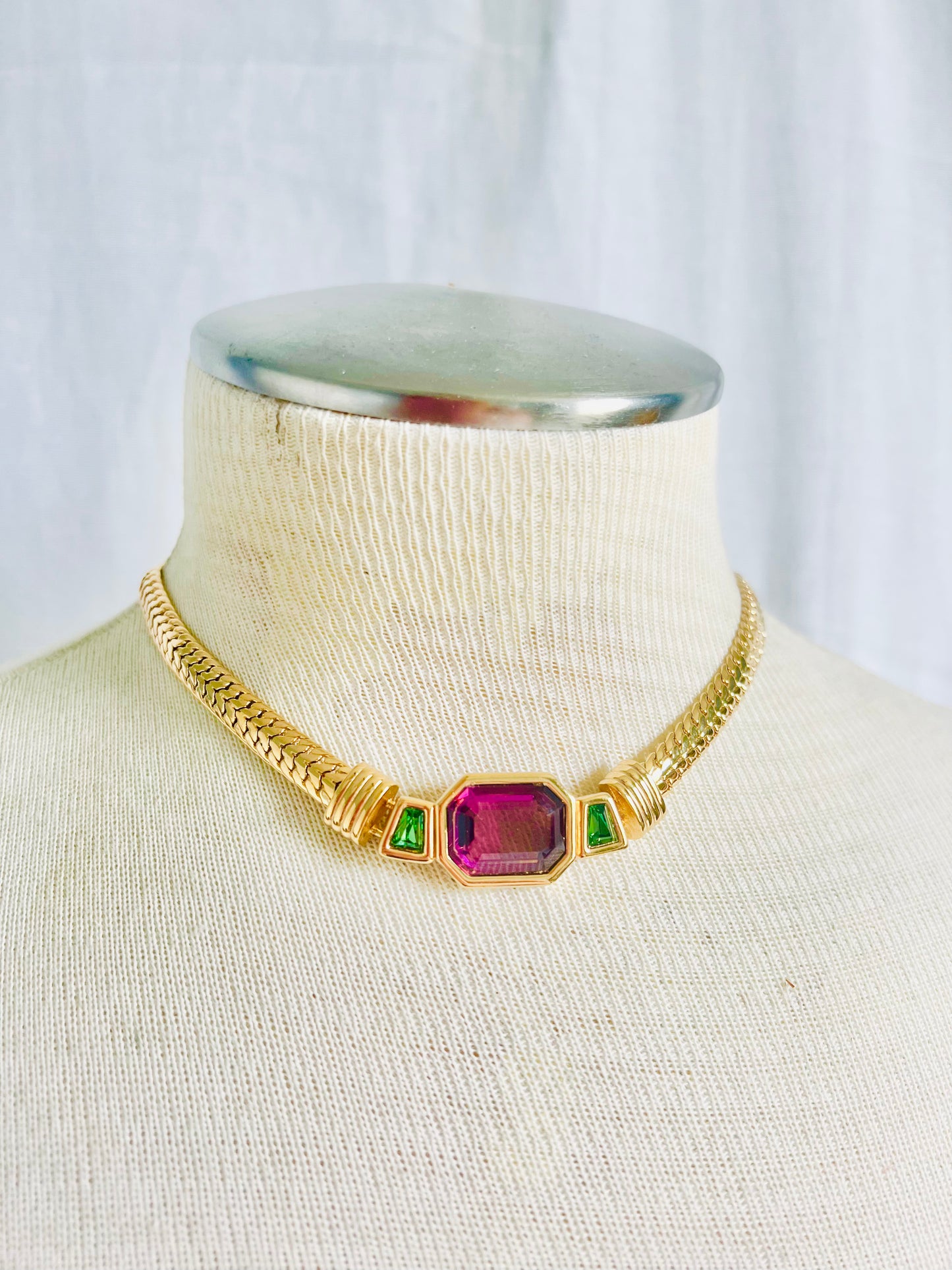Vintage 90s Purple Green and Gold Swarovski Necklace