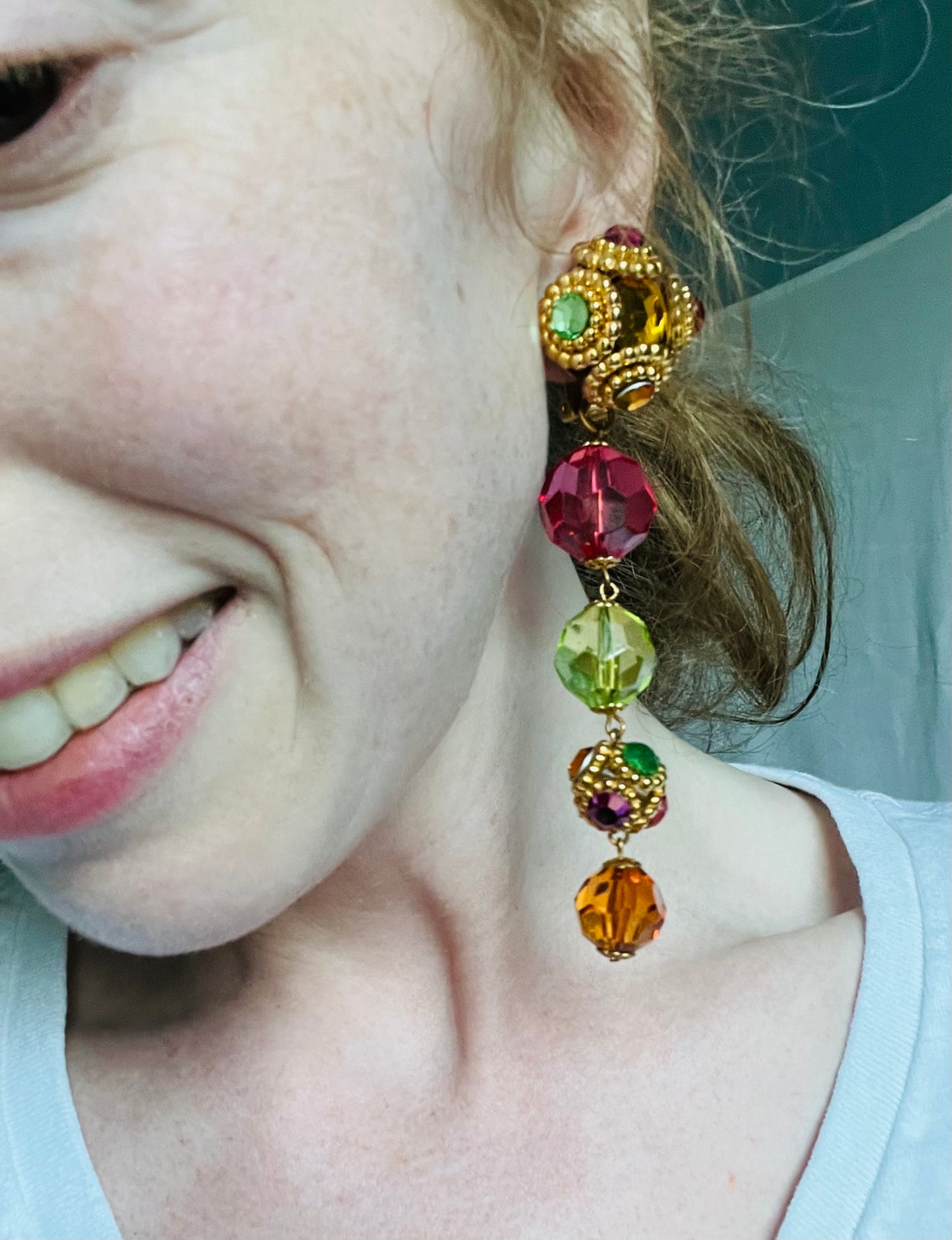 Vintage Deadstock Jeweled Acrylic Clip Statement Earrings