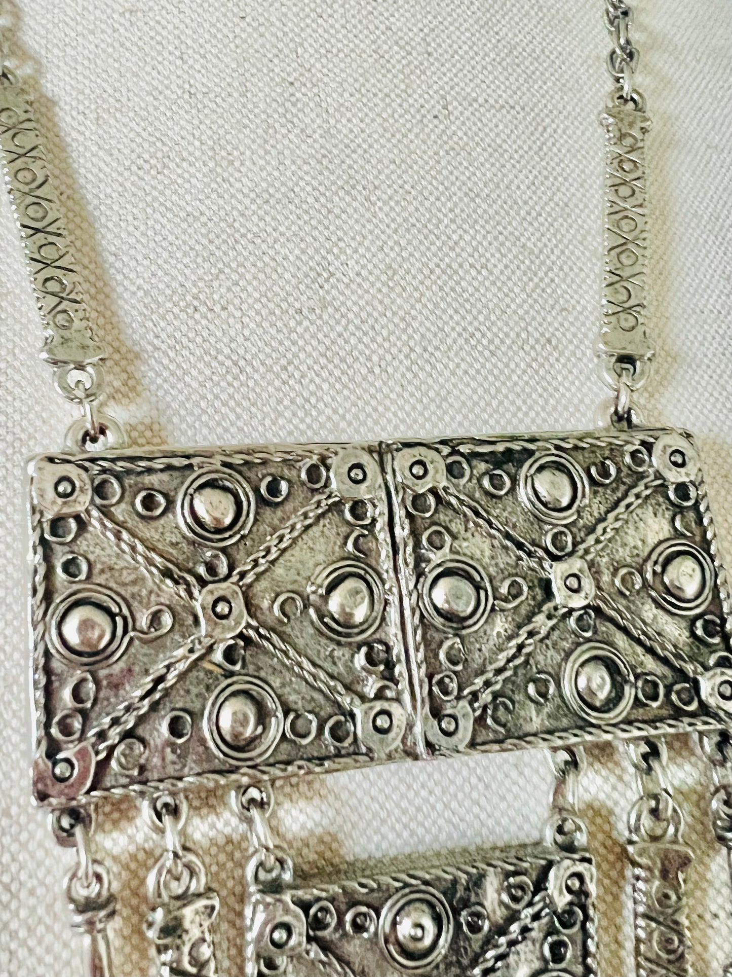 Vintage 1970s Etruscan Revival Silver Statement Necklace