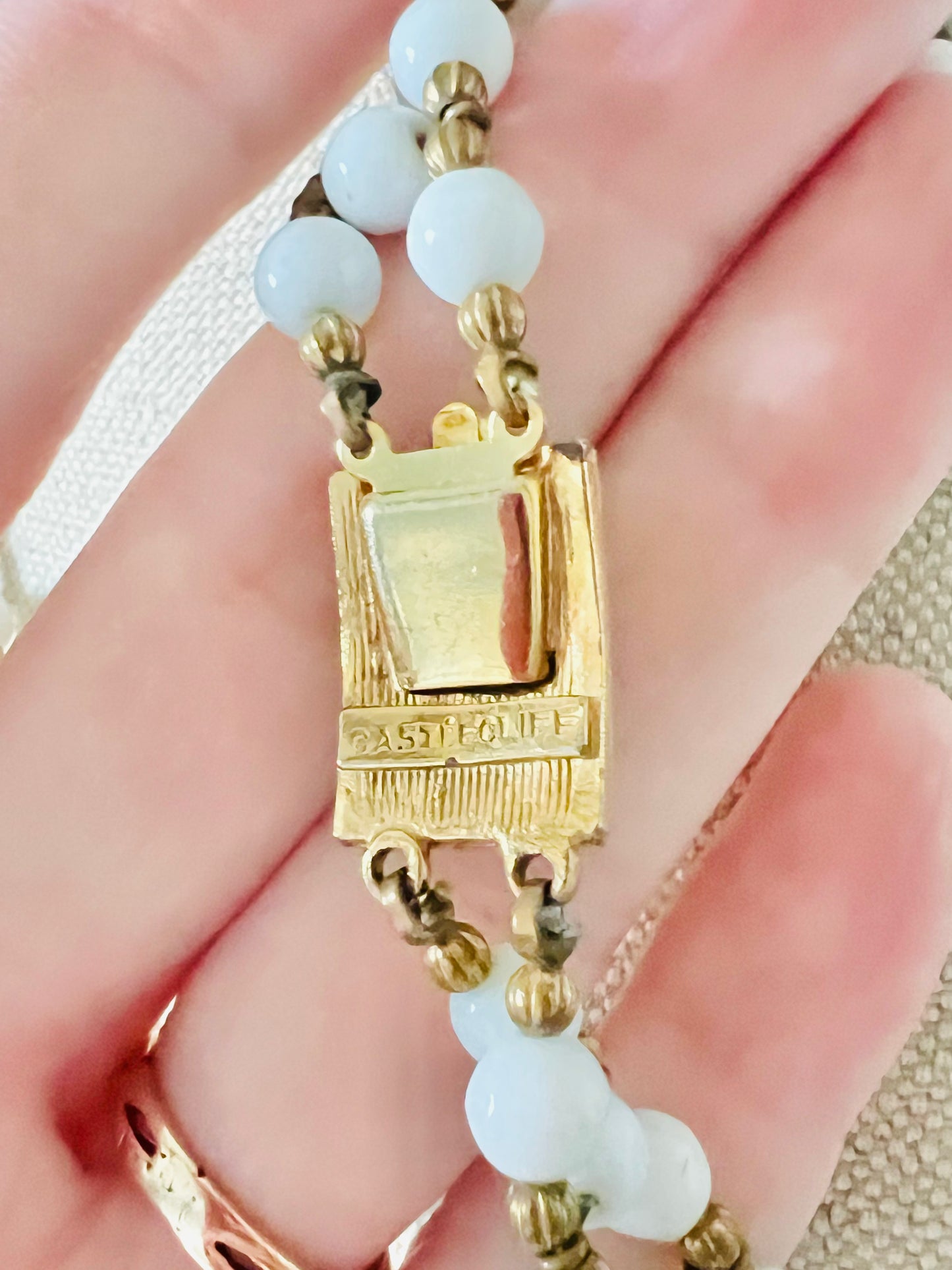 Rare Vintage Castlecliff White Milk Glass and Gold Filigree Statement Necklace