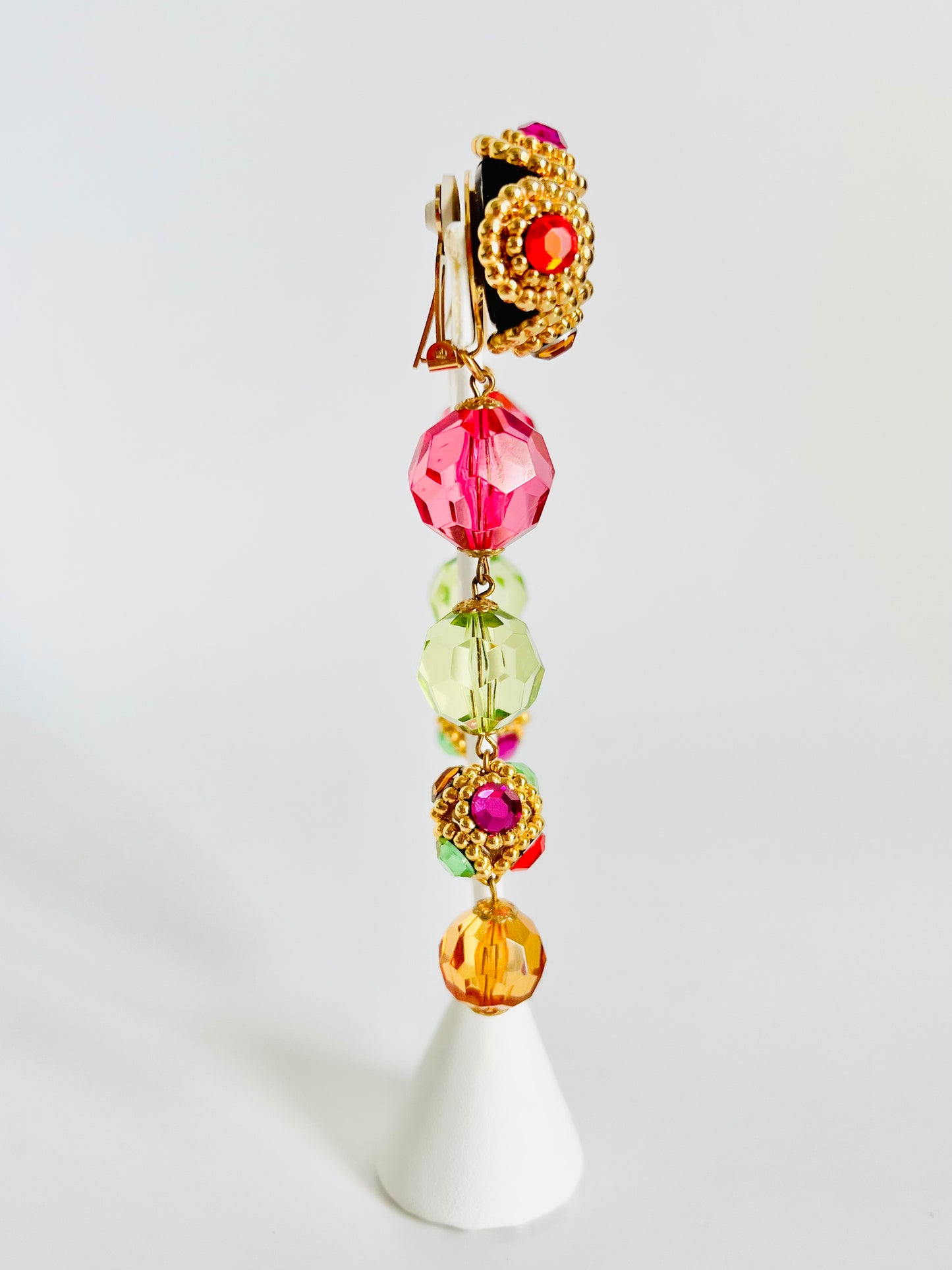 Vintage Deadstock Jeweled Acrylic Clip Statement Earrings