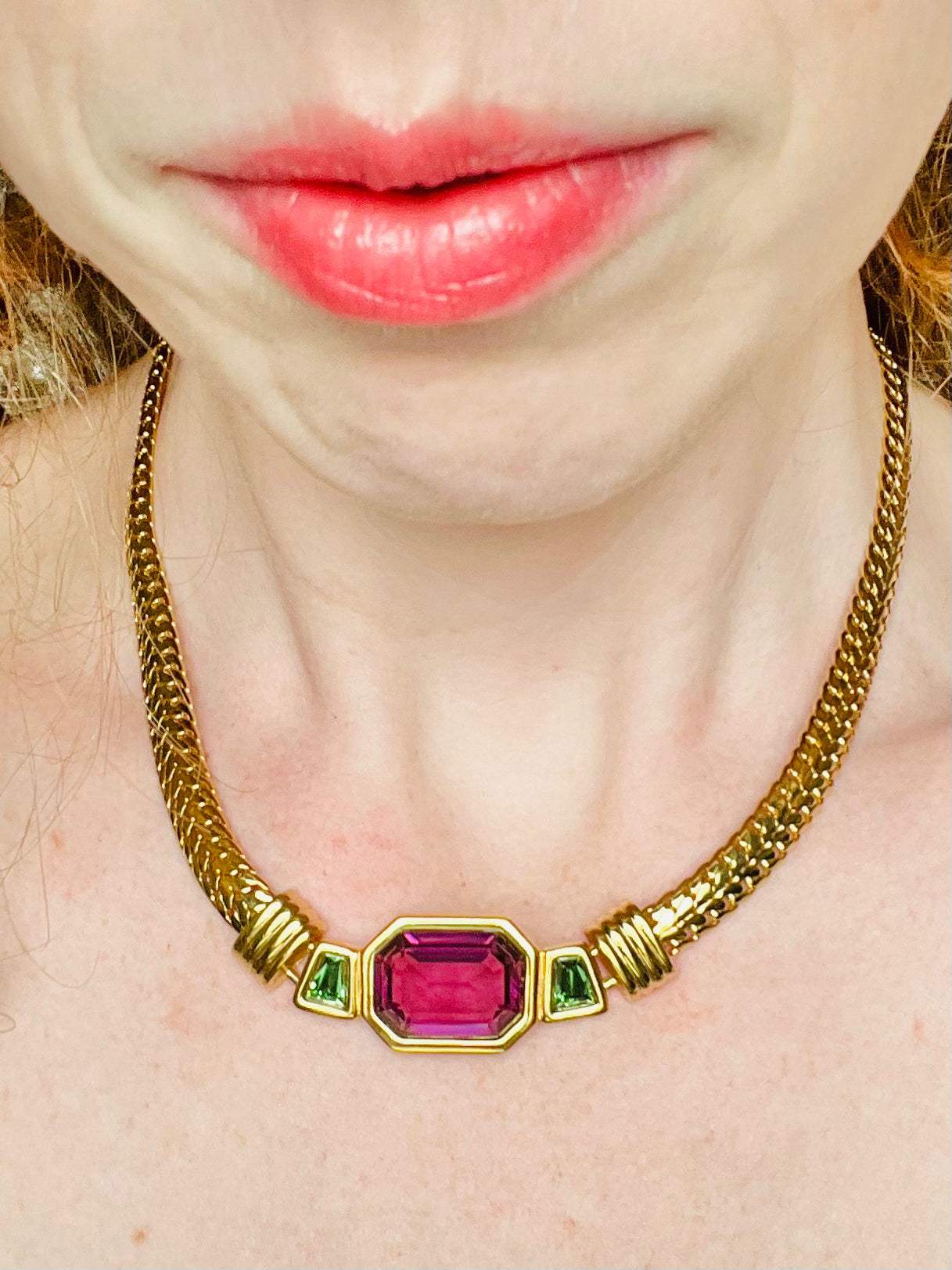 Vintage 90s Purple Green and Gold Swarovski Necklace